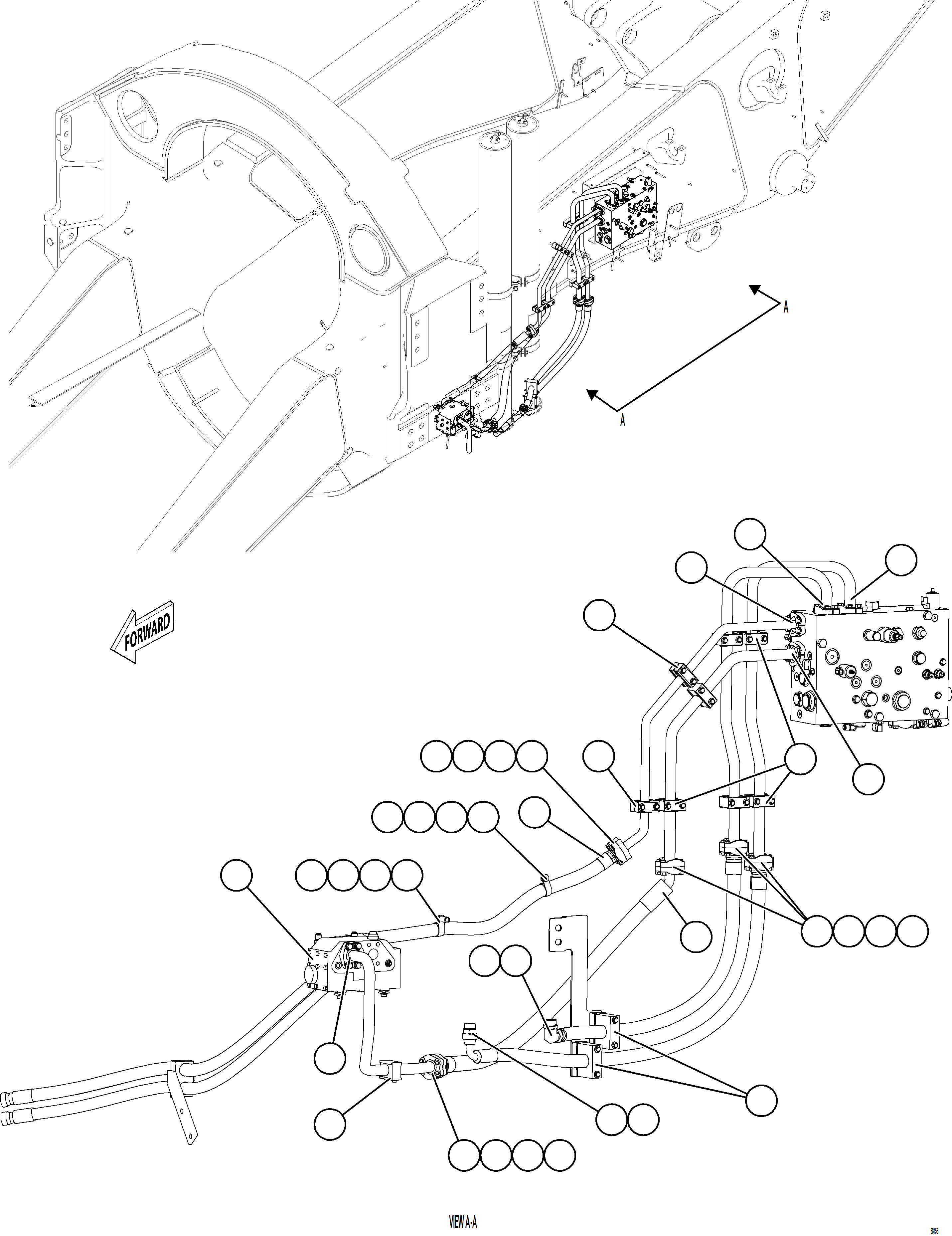 Komatsu parts book diagram for AFE78-DJ 930E-5 S/N A40362 - A40363,A40374  KAL: STEERING BLEEDDOWN MANIFOLD PIPING    2/3