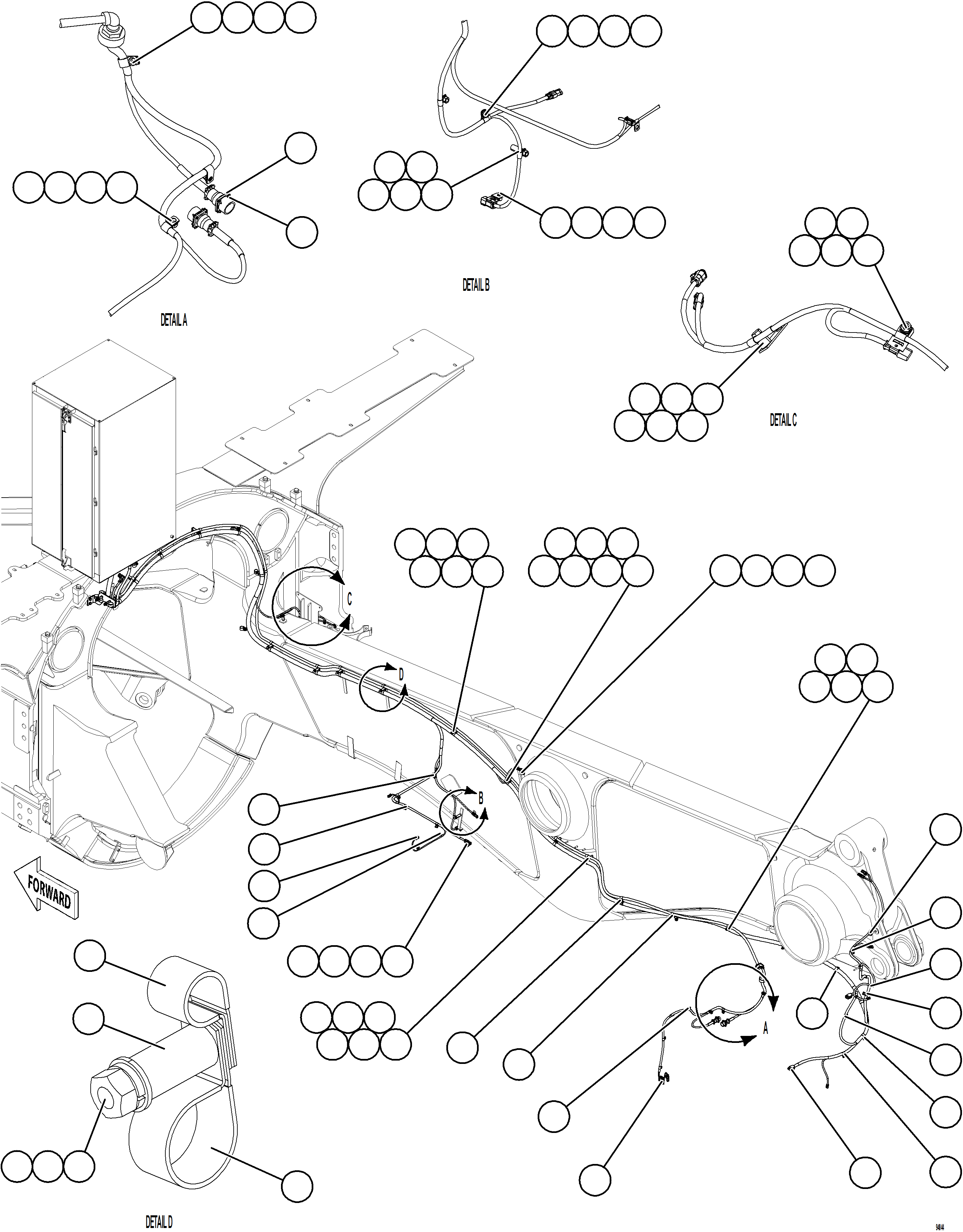 Komatsu parts book diagram for AFE78-DX 930E-5 S/N A40423 - A40425  KSA: RIGHT REAR FRAME RAIL HARNESS