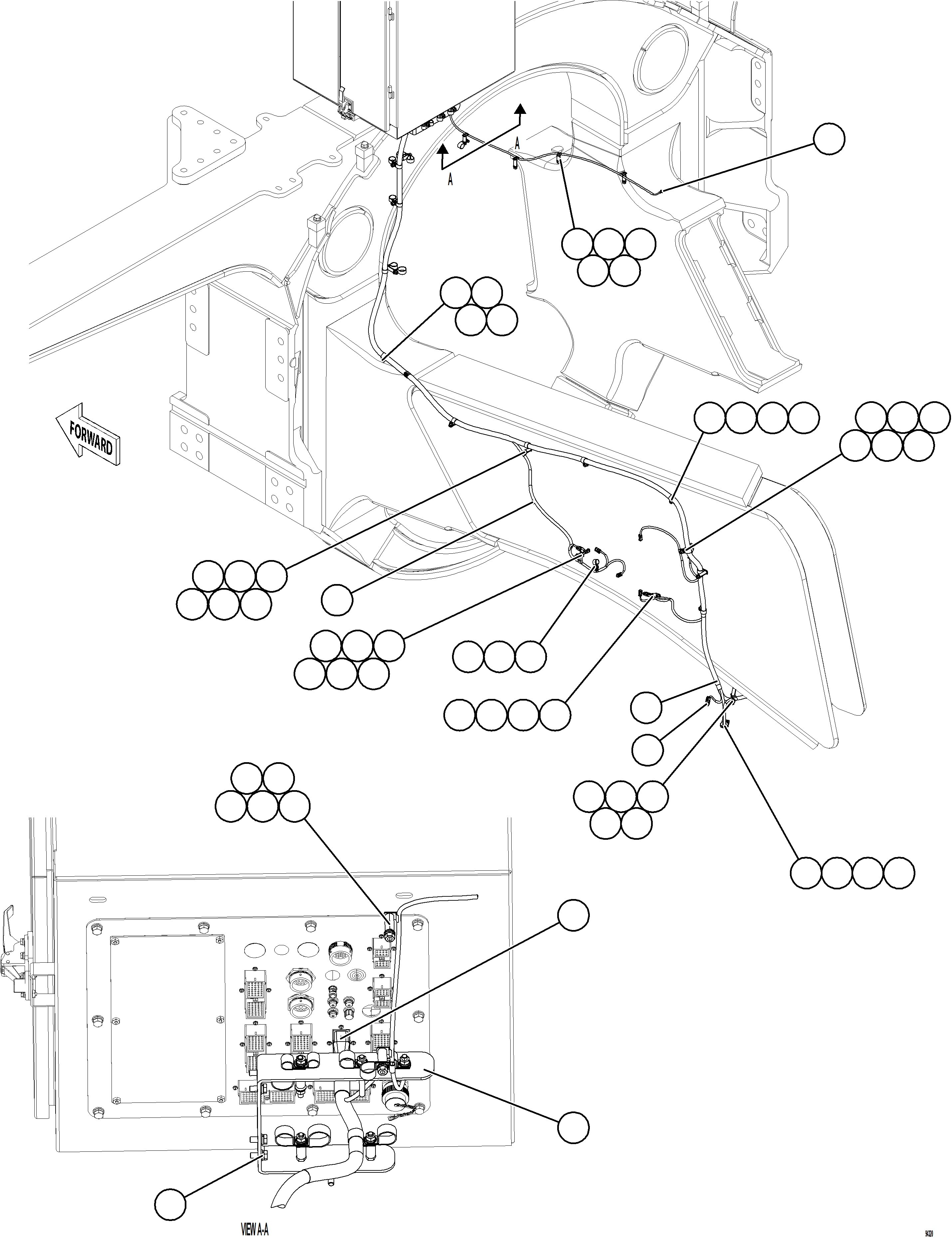 Komatsu parts book diagram for AFE78-DX 930E-5 S/N A40423 - A40425  KSA: LEFT REAR FRAME RAIL HARNESS