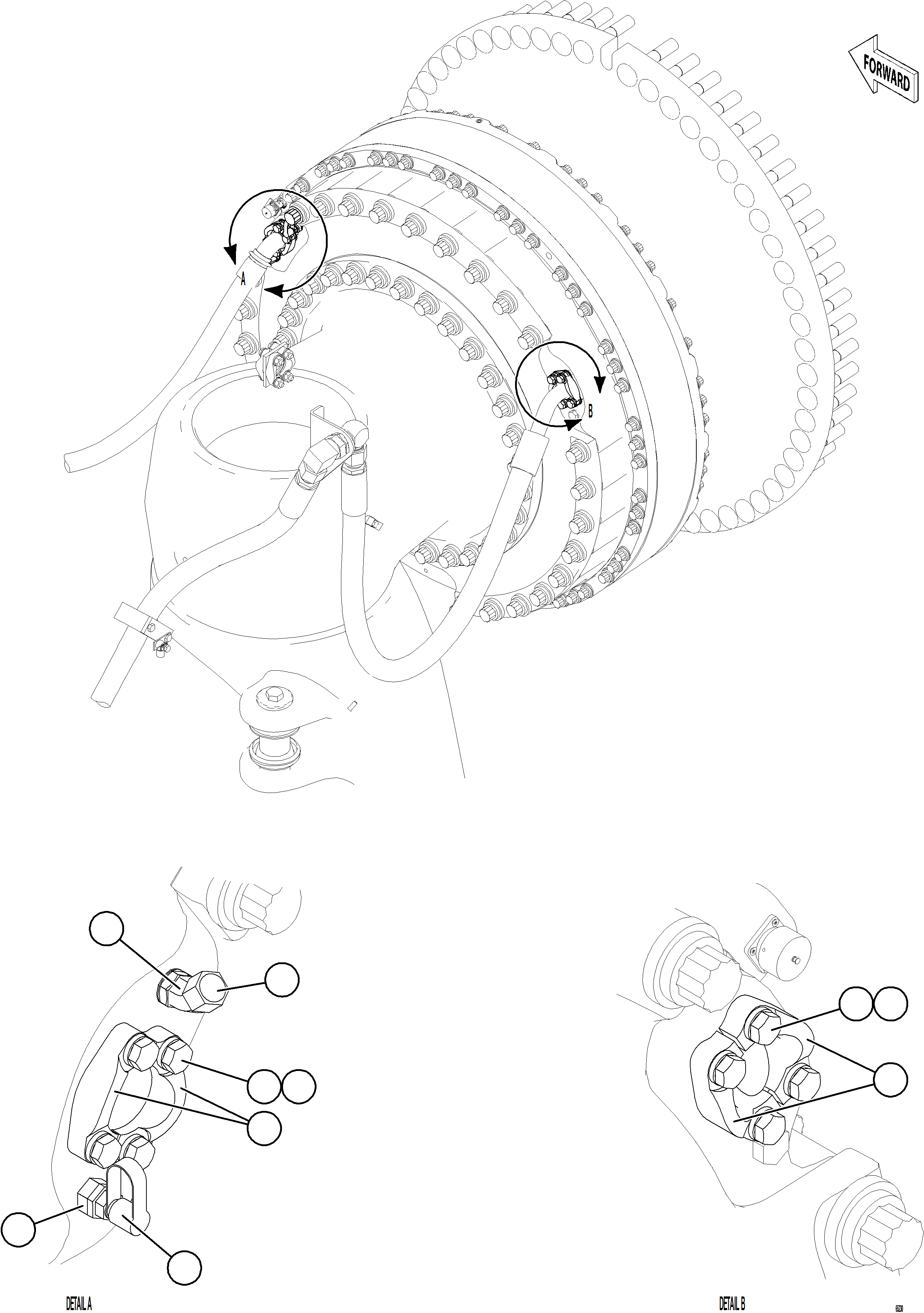 Komatsu parts book diagram for AFE78-DX 930E-5 S/N A40423 - A40425  KSA: BRAKE COOLING PIPING - RIGHT FRONT    2/2