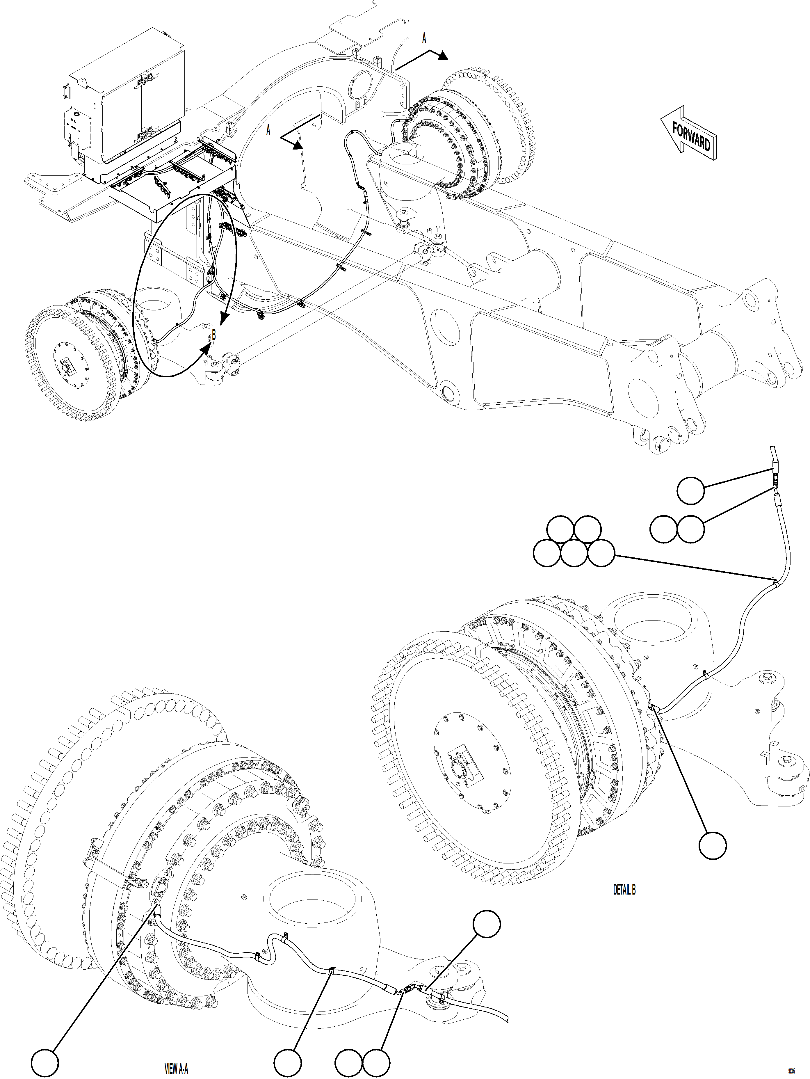 Komatsu parts book diagram for AFE78-DX 930E-5 S/N A40423 - A40425  KSA: FRONT BRAKE APPLY PIPING