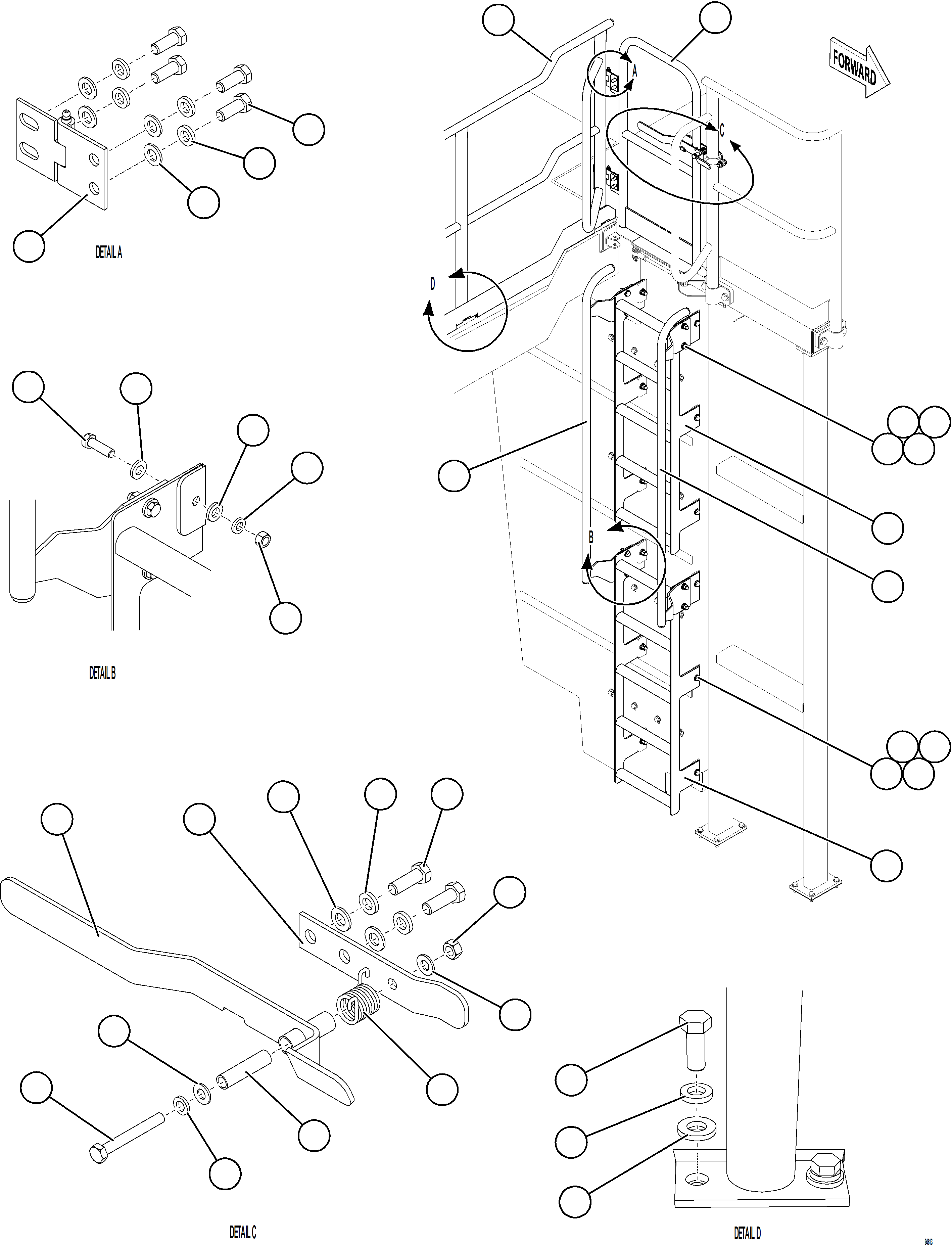 Komatsu parts book diagram for AFE78-DX 930E-5 S/N A40423 - A40425  KSA: RH EMERGENCY GATE & LADDER