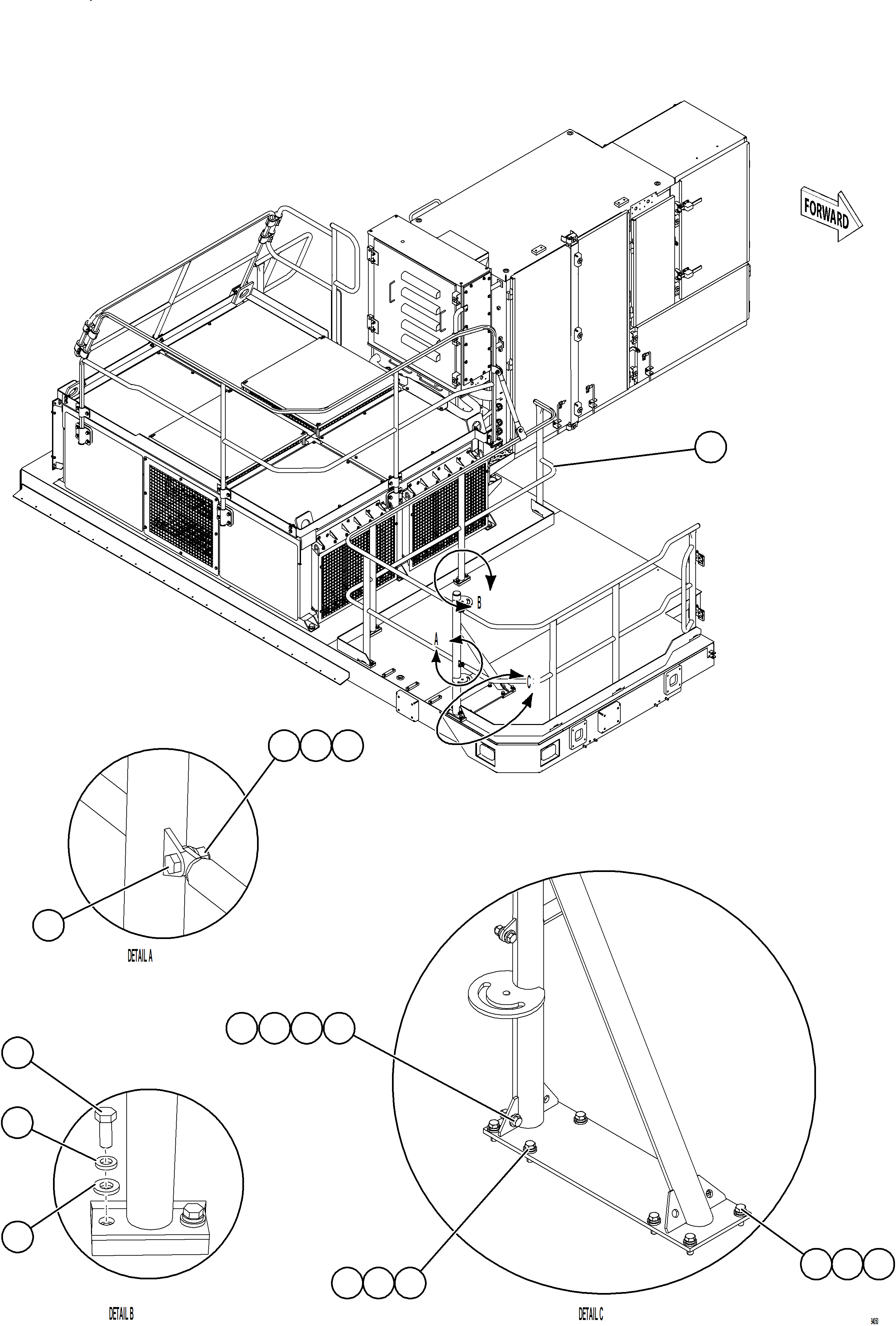 Komatsu parts book diagram for AFE78-DX 930E-5 S/N A40423 - A40425  KSA: RH DECK HANDRAILS    1/2