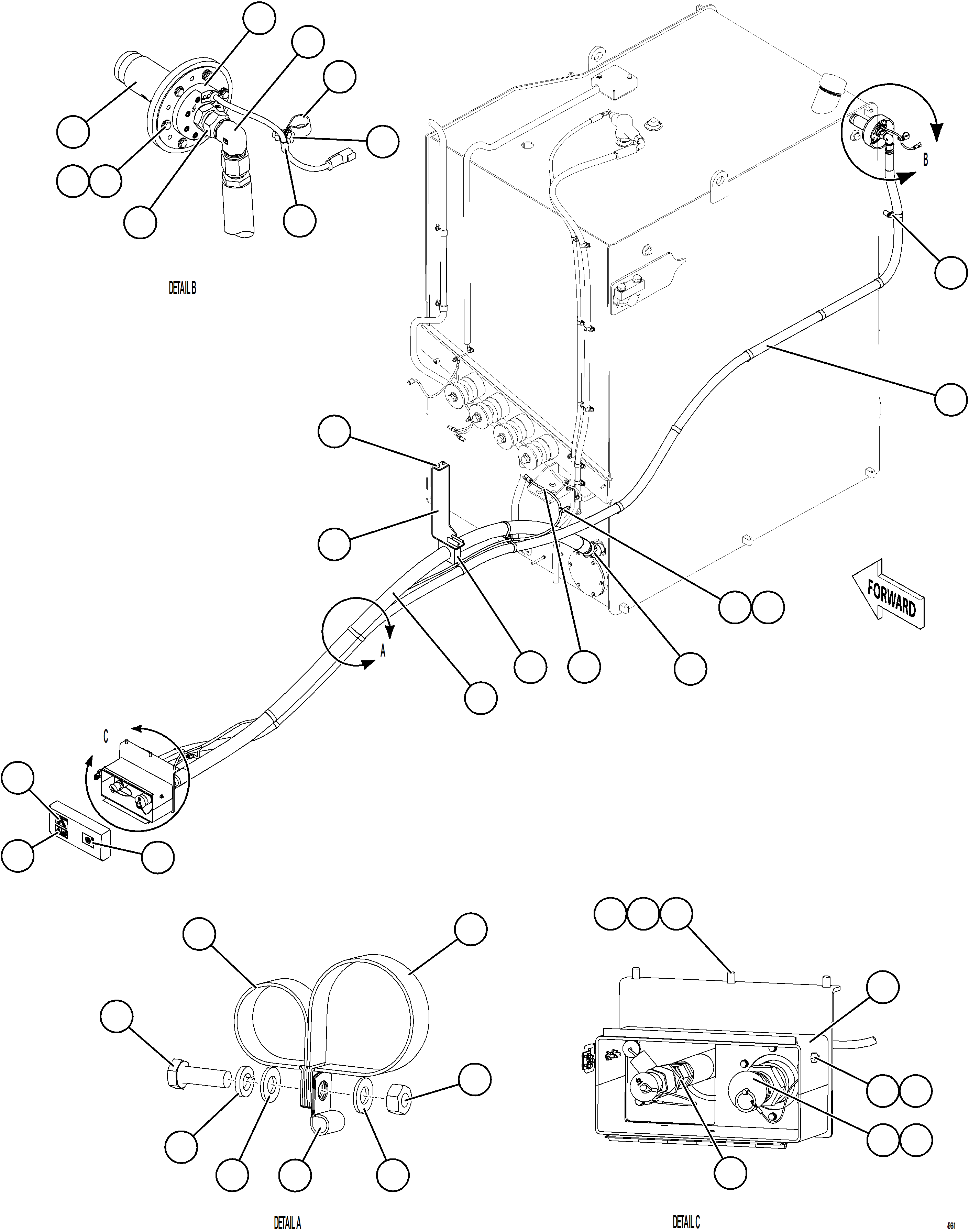 Komatsu parts book diagram for AFE78-ED 930E-5 S/N A40448 - A40450,A40460 - A40462,A40468 - A40470,A40477 - A40479,A40485 - A40487,A40492 - A40494  KW: FUEL TANK/DEF TANK REMOTE FILL - LH    1/2