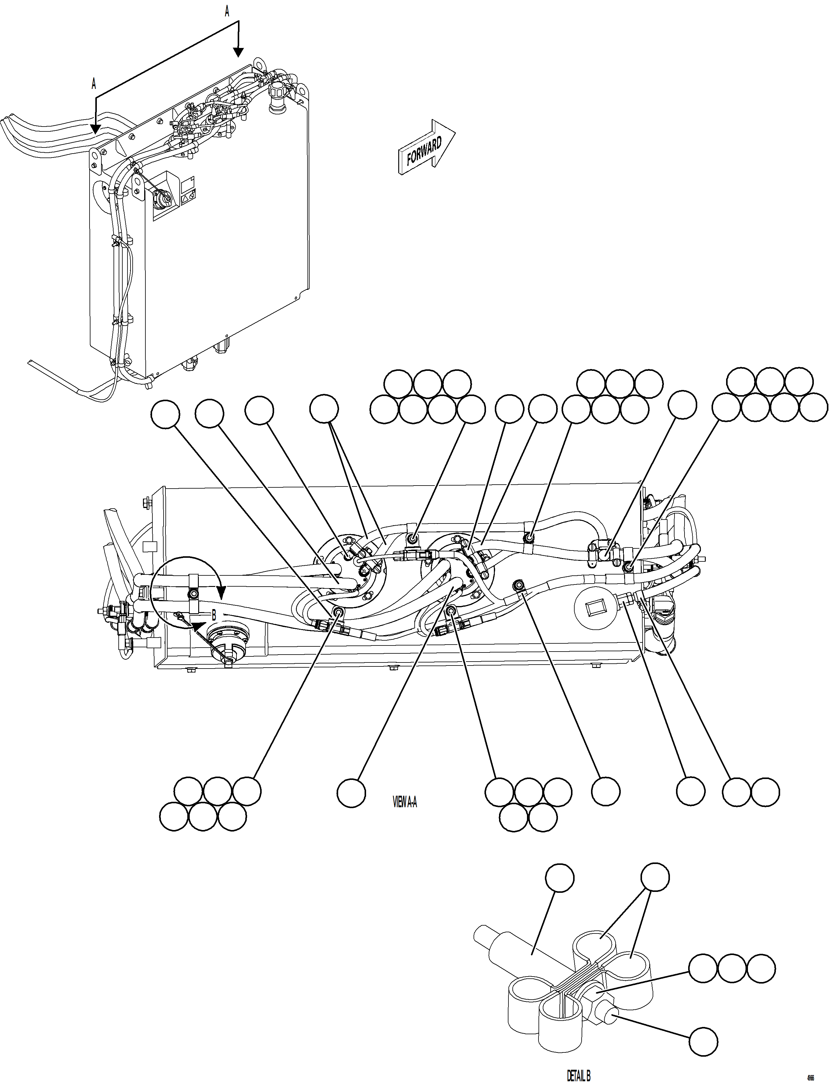 Komatsu parts book diagram for AFE78-ED 930E-5 S/N A40448 - A40450,A40460 - A40462,A40468 - A40470,A40477 - A40479,A40485 - A40487,A40492 - A40494  KW: DEF TANK HOSE CONNECTION - TOP