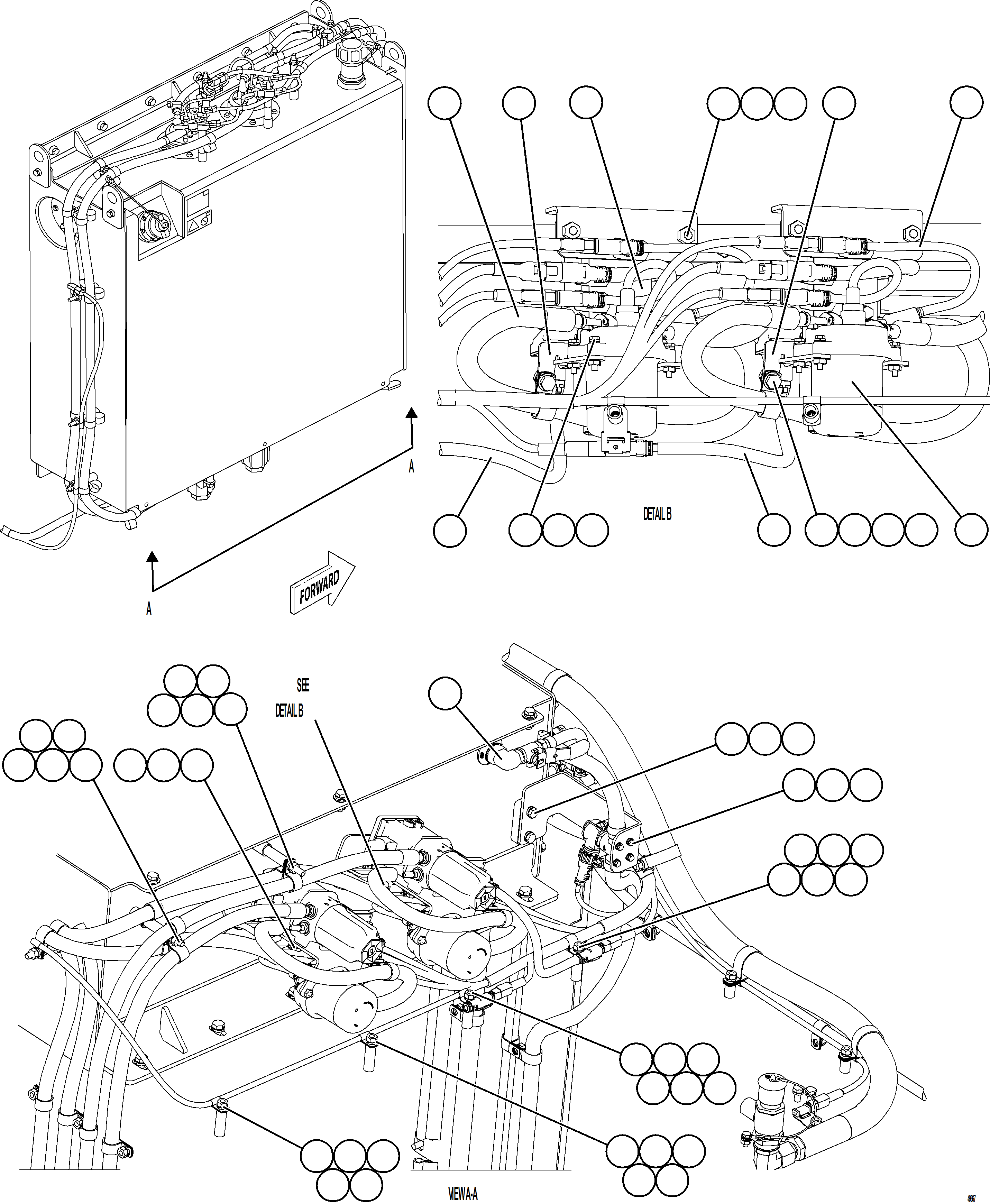 Komatsu parts book diagram for AFE78-ED 930E-5 S/N A40448 - A40450,A40460 - A40462,A40468 - A40470,A40477 - A40479,A40485 - A40487,A40492 - A40494  KW: DEF TANK HOSE CONNECTION - BOTTOM