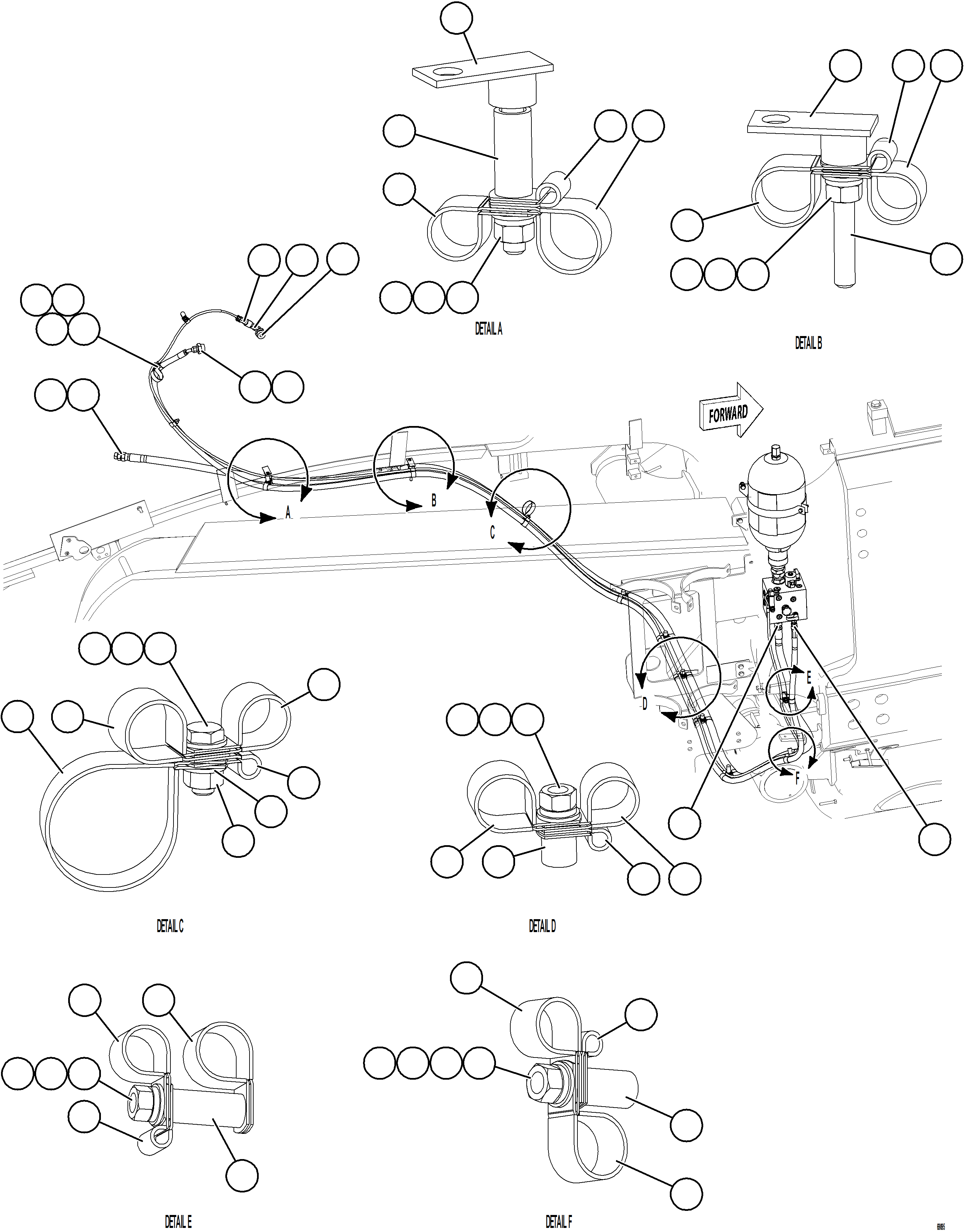 Komatsu parts book diagram for AFE78-ED 930E-5 S/N A40448 - A40450,A40460 - A40462,A40468 - A40470,A40477 - A40479,A40485 - A40487,A40492 - A40494  KW: AUXILIARY HYDRAULIC SYSTEM    1/2
