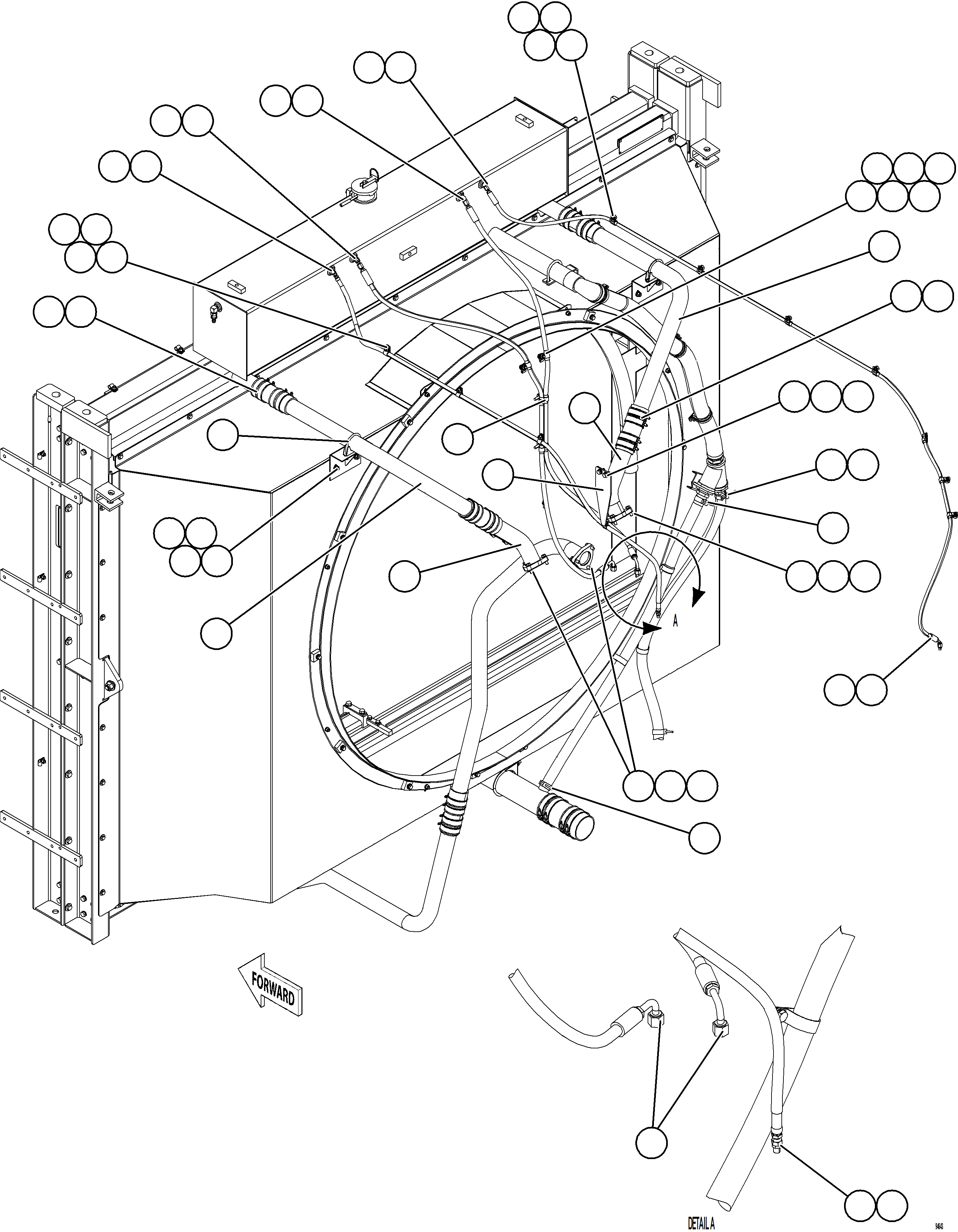 Komatsu parts book diagram for AFE78-EM 930E-5 S/N A40502 - A40505  KSA: RADIATOR PIPING    1/4