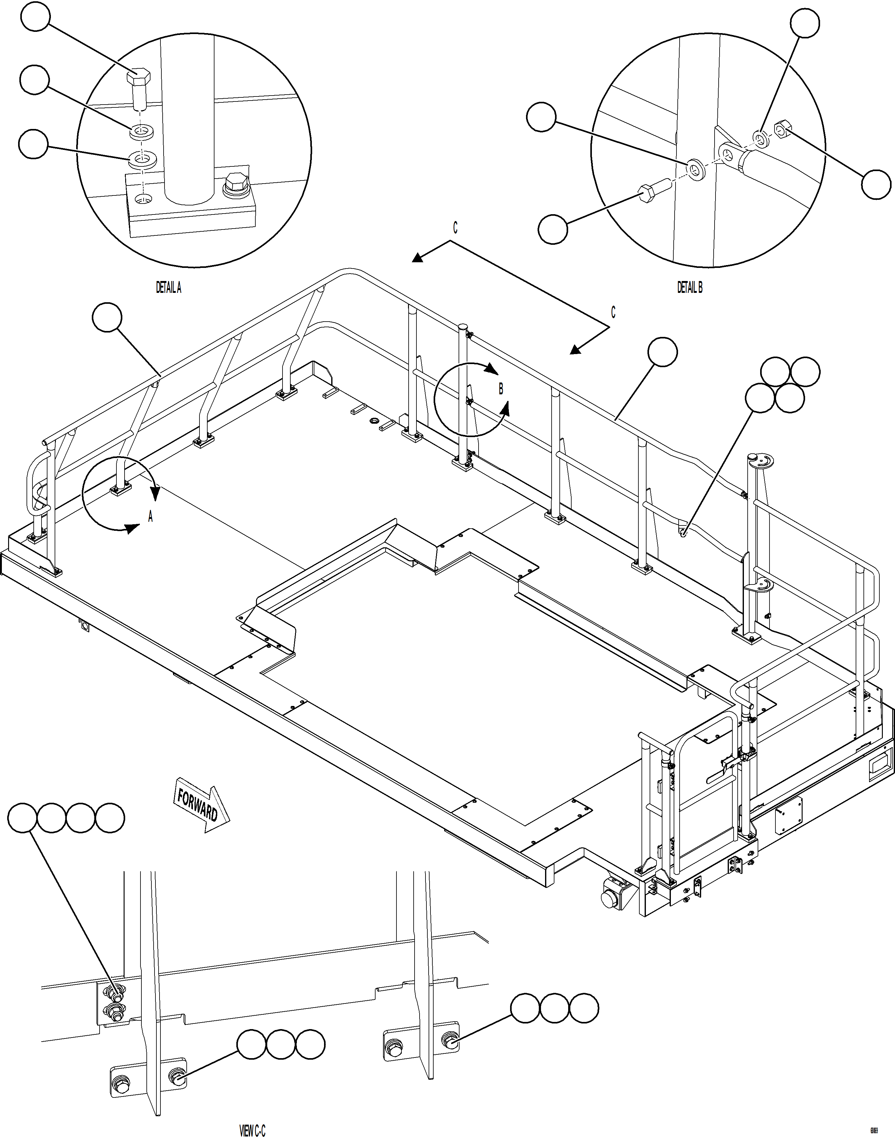 Komatsu parts book diagram for AFE78-EM 930E-5 S/N A40502 - A40505  KSA: LH DECK HANDRAILS    1/2