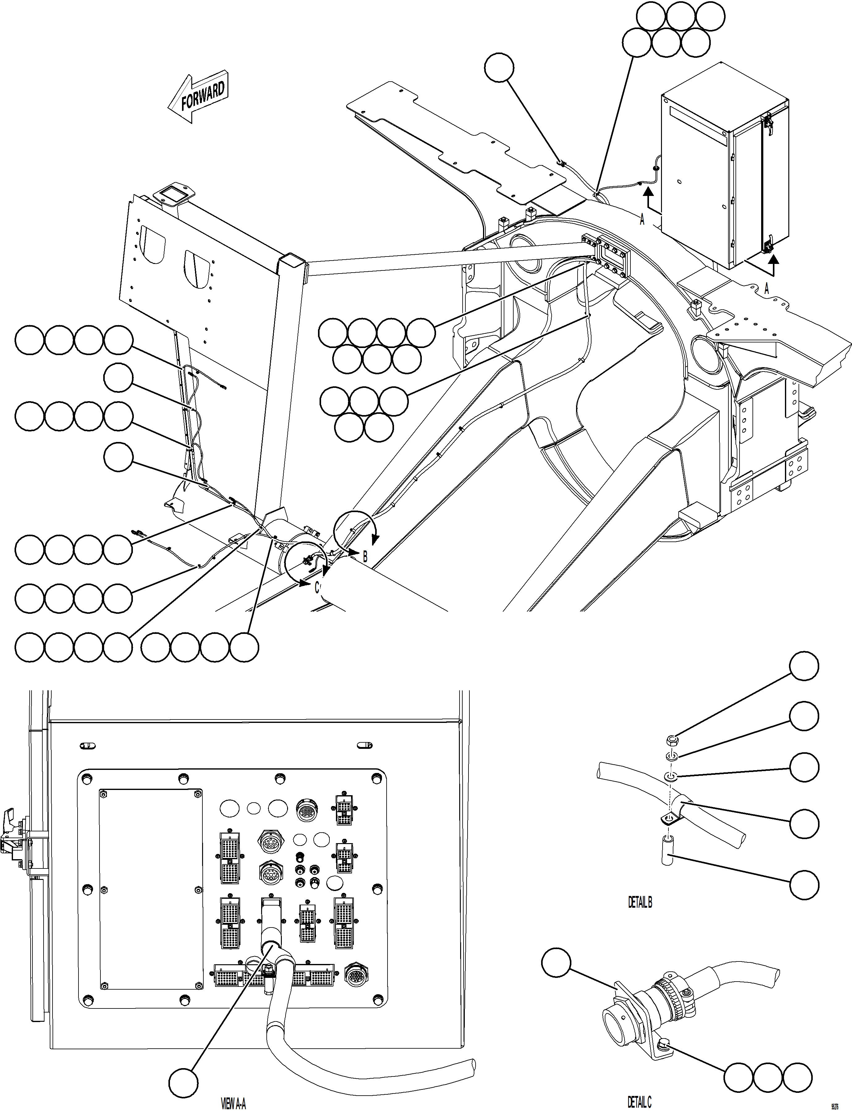 Komatsu parts book diagram for AFE78-EZ 930E-5 S/N A40612,A40614 - A40618  KCH: RIGHT FRONT FRAME RAIL HARNESS