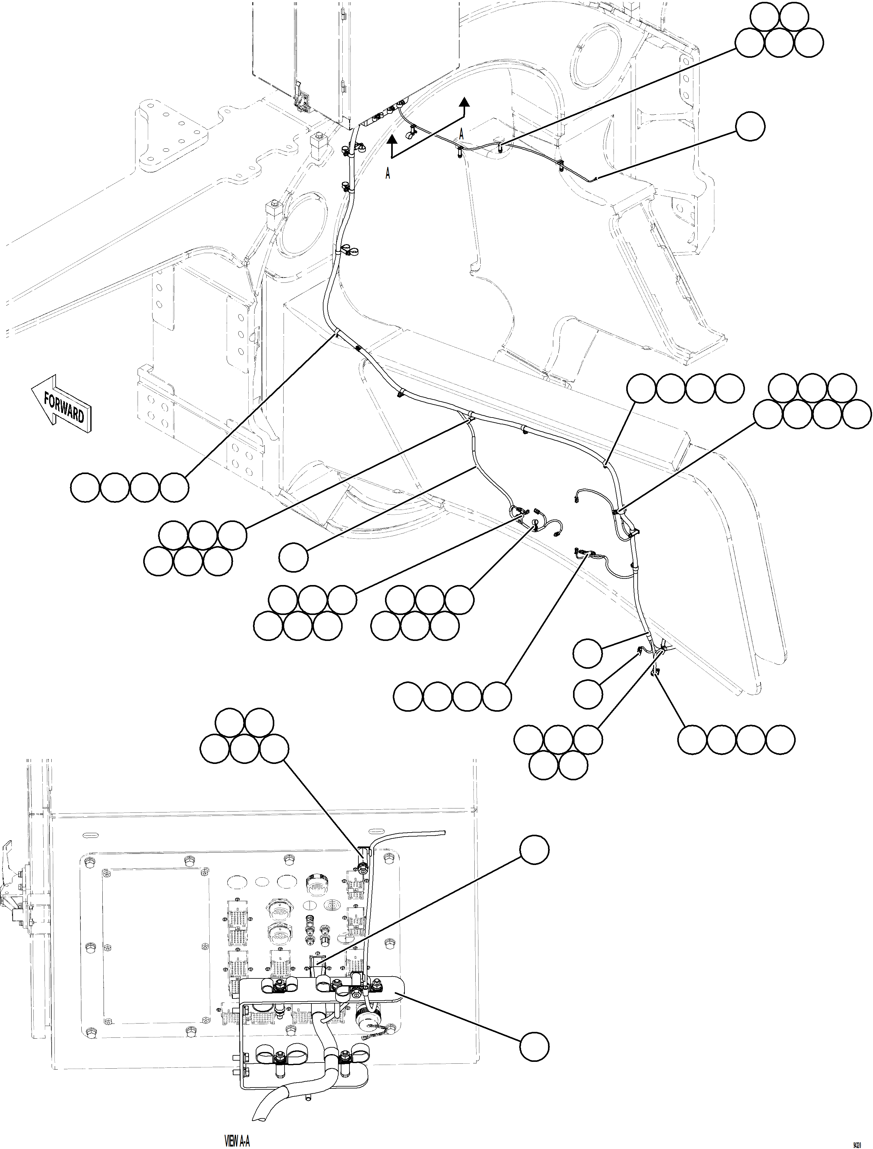 Komatsu parts book diagram for AFE78-EZ 930E-5 S/N A40612,A40614 - A40618  KCH: LEFT REAR FRAME RAIL HARNESS