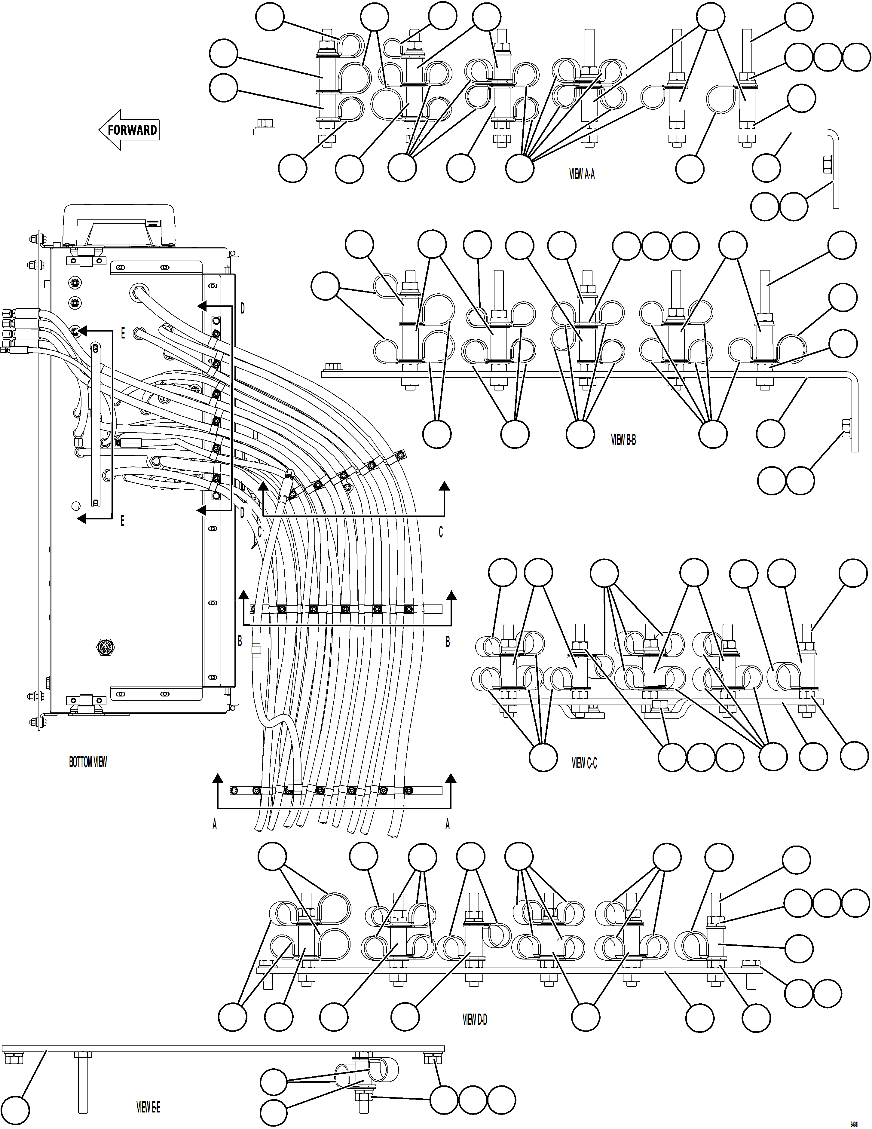 Komatsu parts book diagram for AFE78-EZ 930E-5 S/N A40612,A40614 - A40618  KCH: HYDRAULIC BRAKE CABINET HOSE CLAMPING    1/3