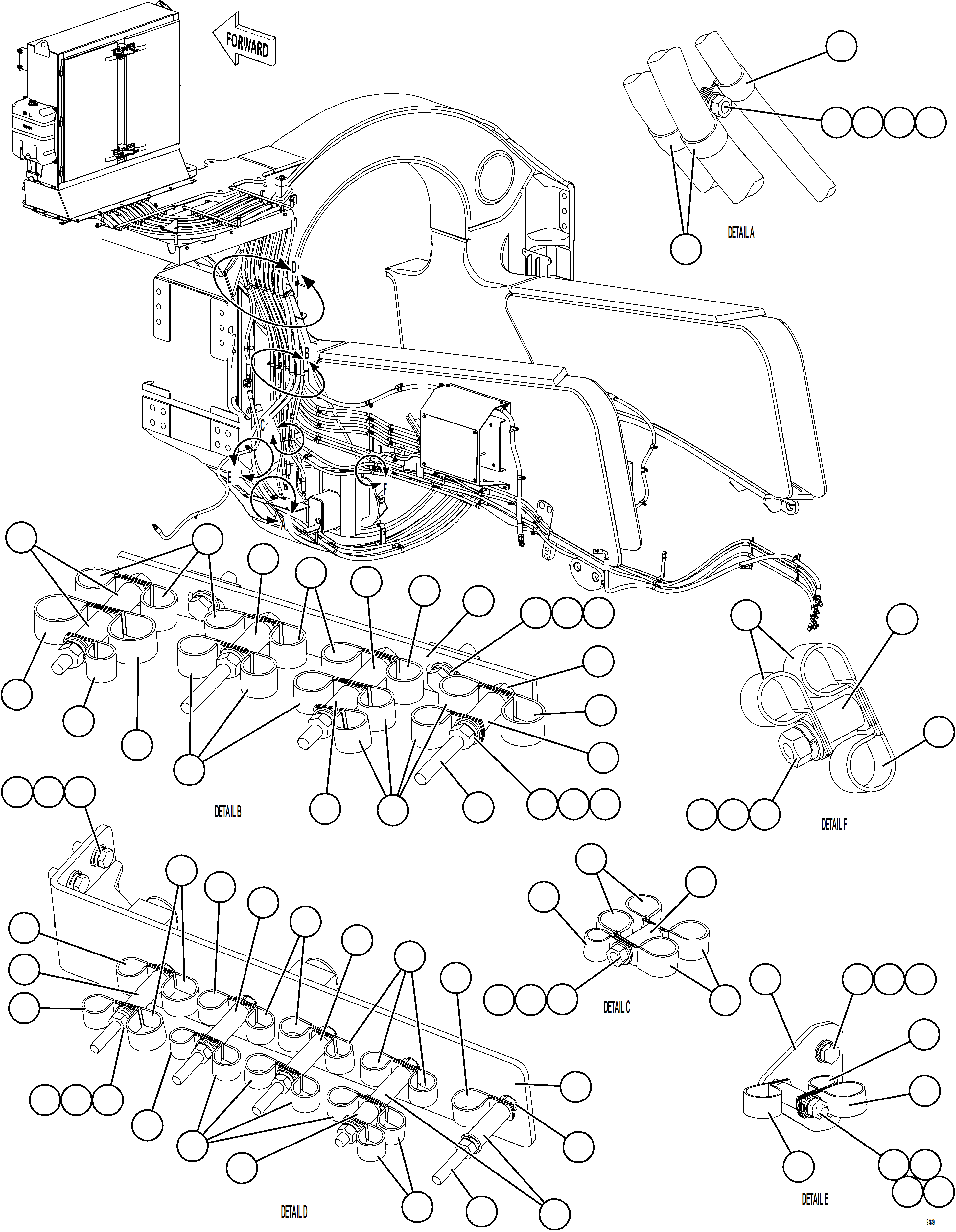 Komatsu parts book diagram for AFE78-EZ 930E-5 S/N A40612,A40614 - A40618  KCH: HYDRAULIC BRAKE CABINET HOSE CLAMPING    2/3