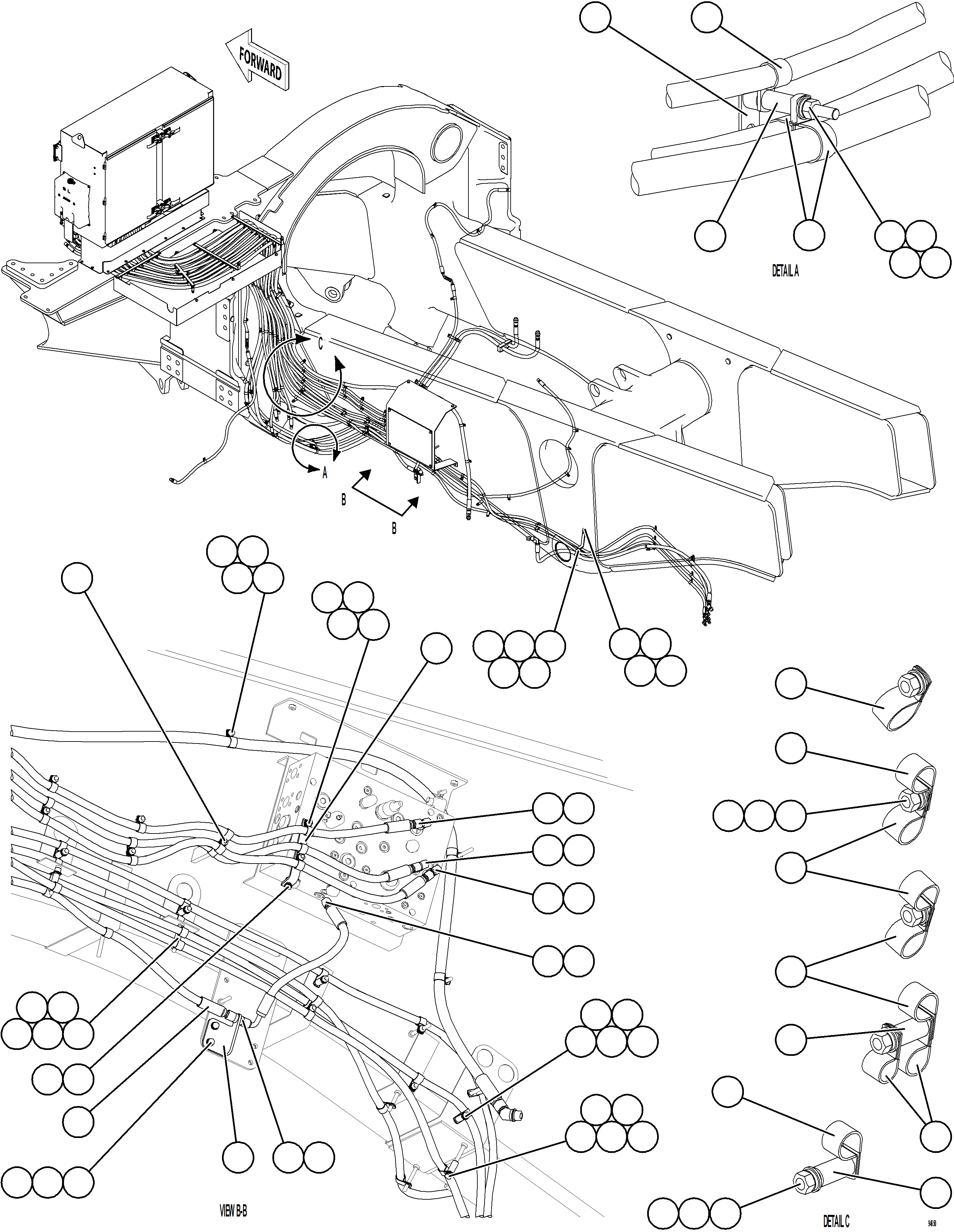 Komatsu parts book diagram for AFE78-EZ 930E-5 S/N A40612,A40614 - A40618  KCH: HYDRAULIC BRAKE CABINET HOSE CLAMPING    3/3