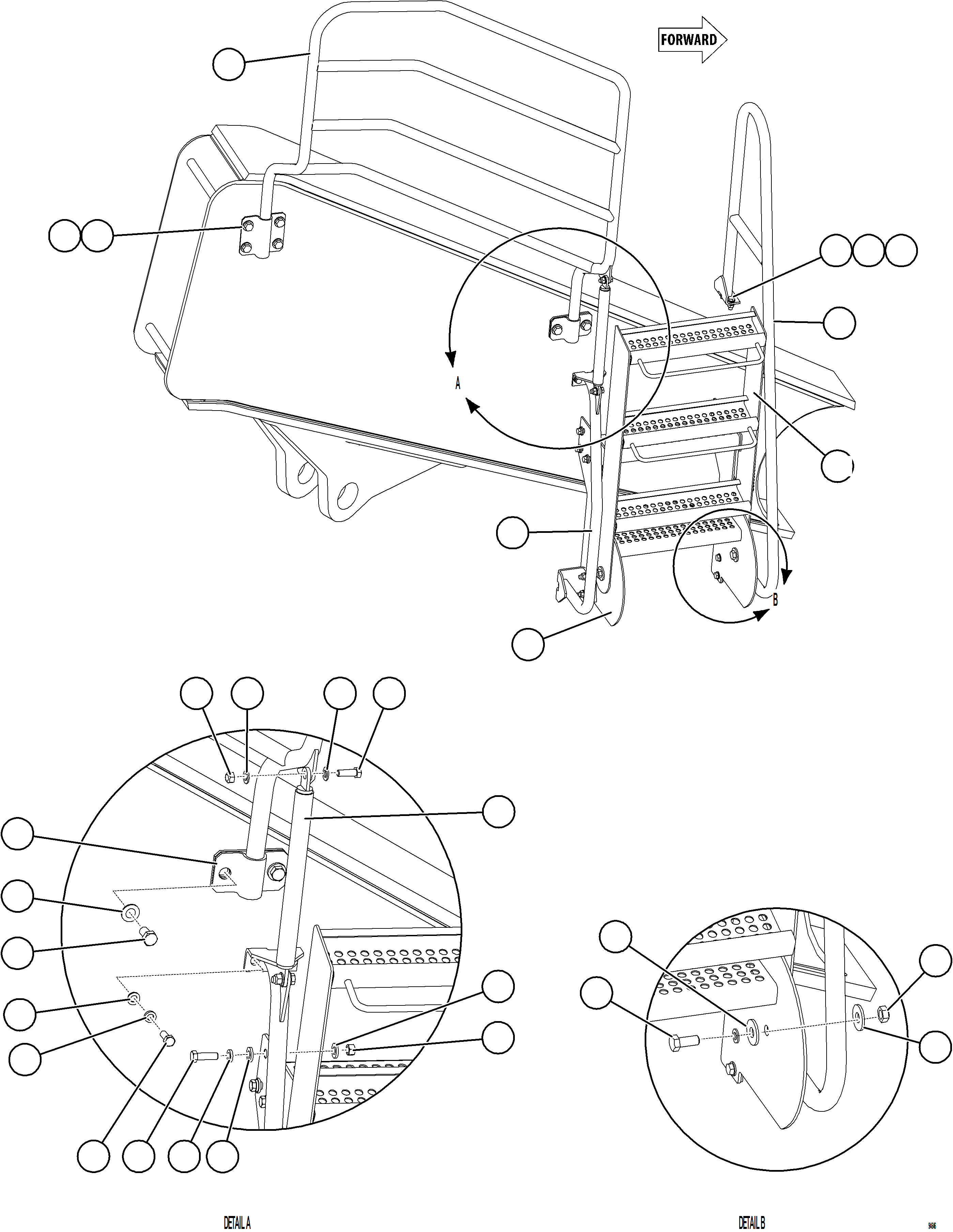 Komatsu parts book diagram for AFE78-EZ 930E-5 S/N A40612,A40614 - A40618  KCH: RH ENGINE ACCESS LADDER & HANDRAILS