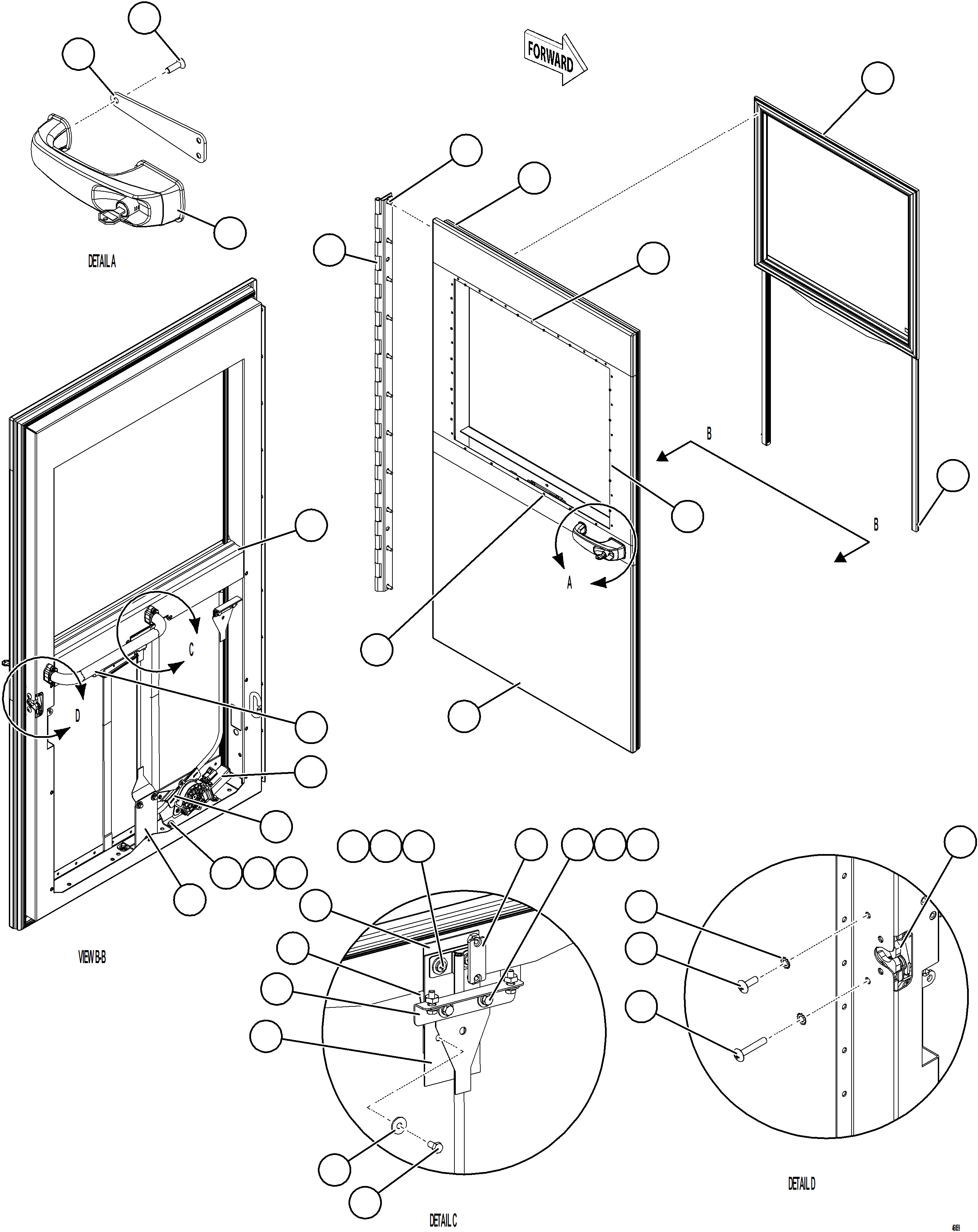 Komatsu parts book diagram for AFE78-EZ 930E-5 S/N A40612,A40614 - A40618  KCH: DOOR ASSEMBLY - RH    1/2