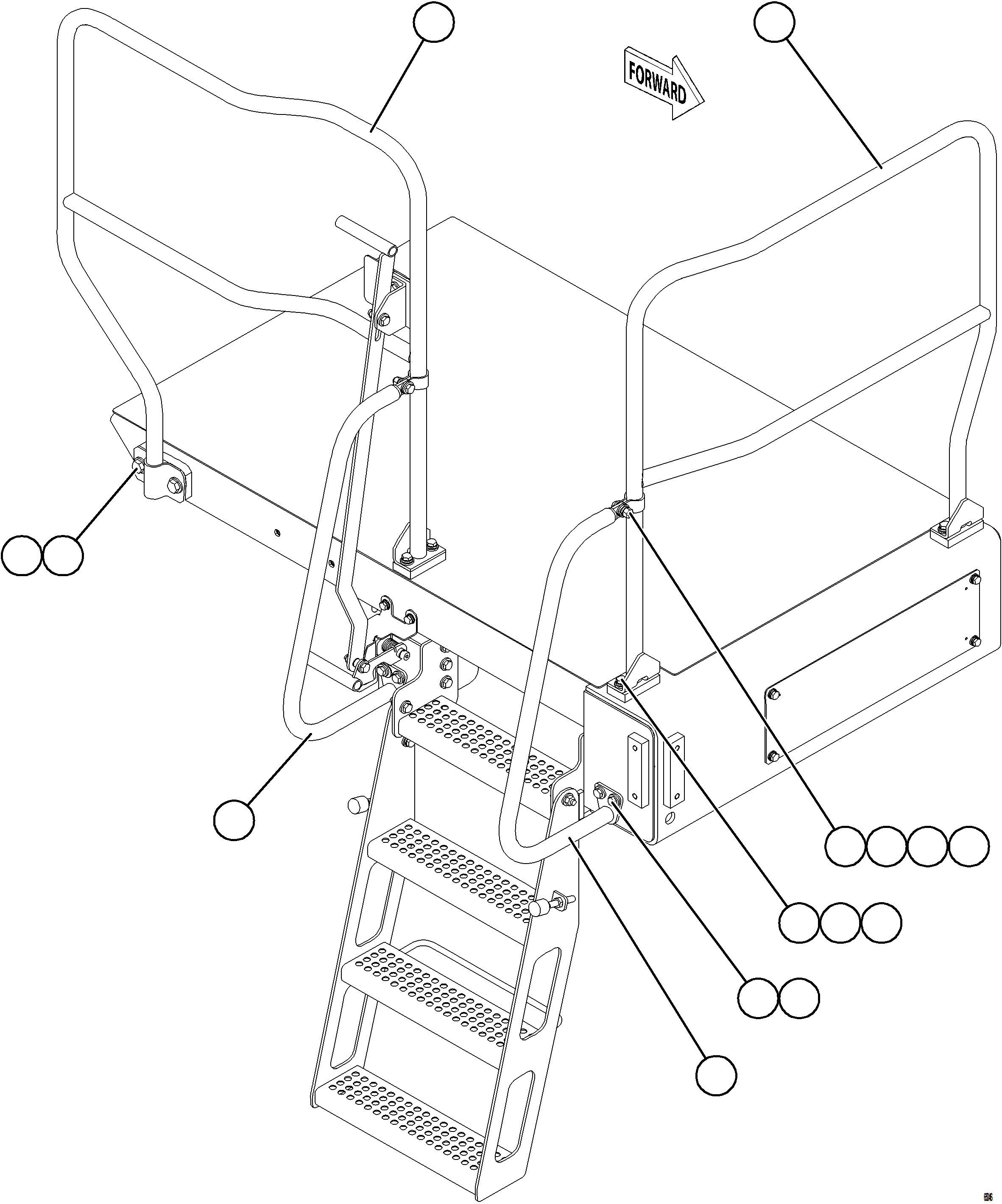 Komatsu parts book diagram for AFE78-EZ 930E-5 S/N A40612,A40614 - A40618  KCH: RH LOWER PLATFORM HANDRAILS