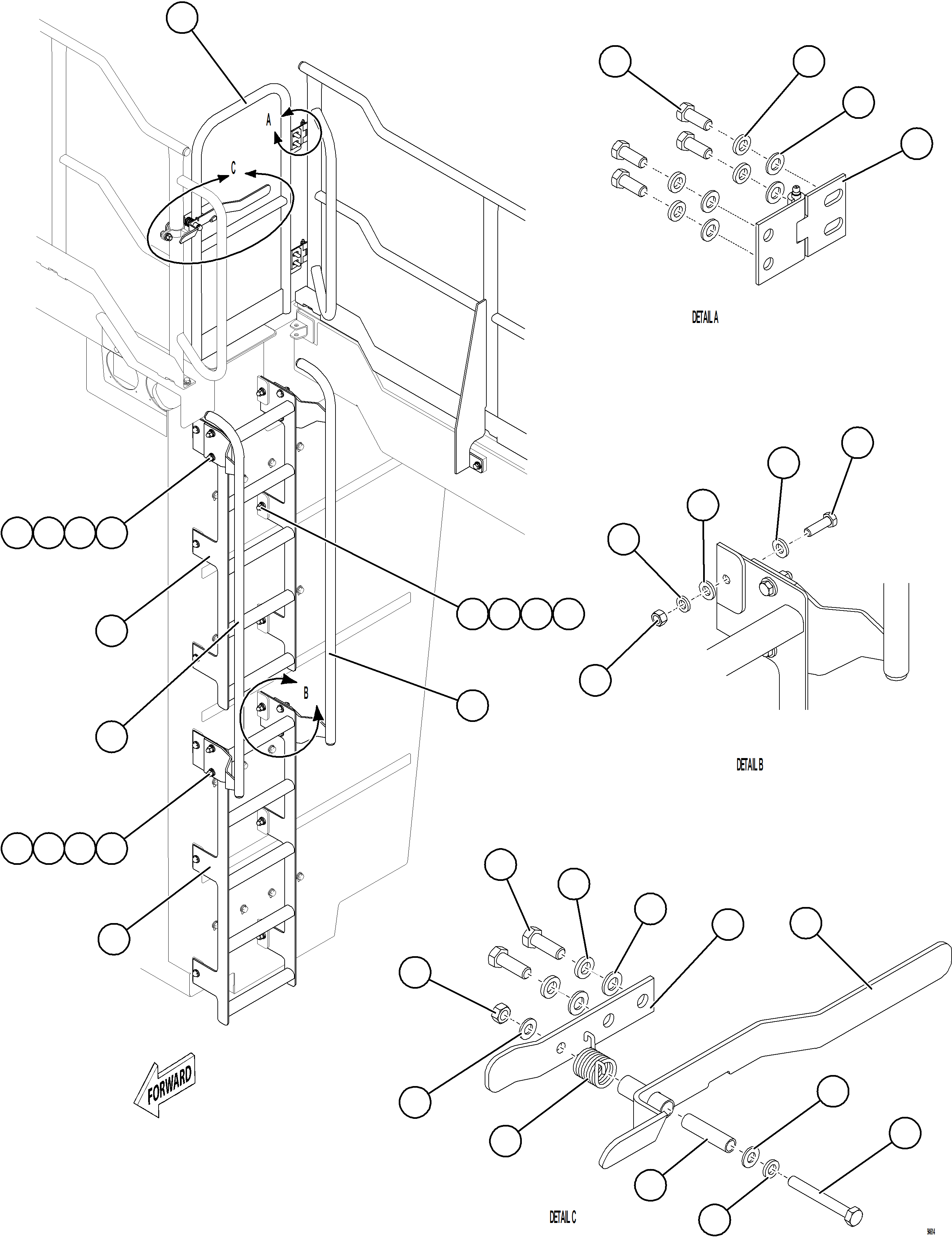 Komatsu parts book diagram for AFE78-EZ 930E-5 S/N A40612,A40614 - A40618  KCH: LH EMERGENCY GATE & LADDER