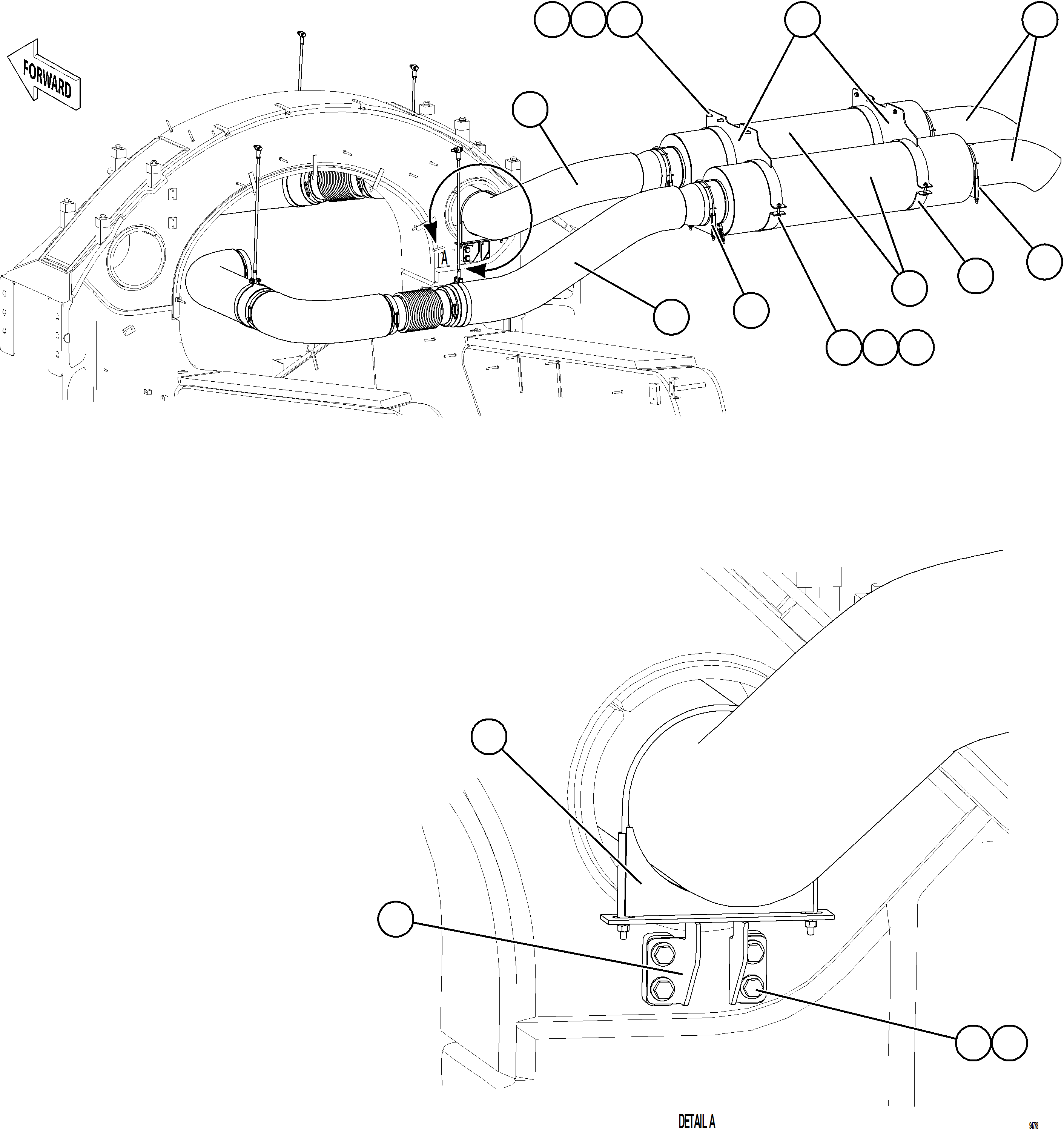 Komatsu parts book diagram for AFE78-FD 930E-5 S/N A40629 - A40631  KSA: EXHAUST PIPING - REAR