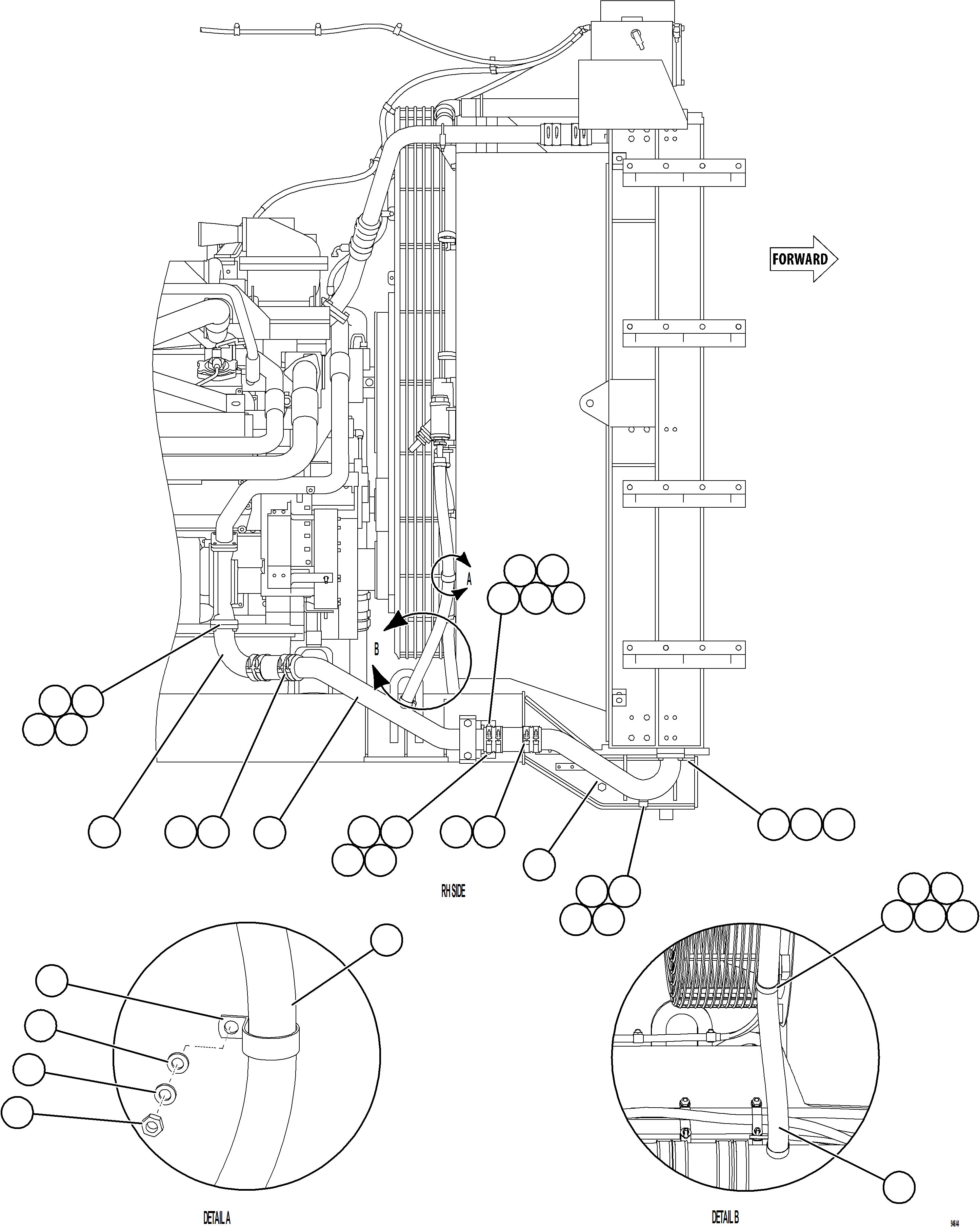 Komatsu parts book diagram for AFE78-FD 930E-5 S/N A40629 - A40631  KSA: RADIATOR PIPING    3/4