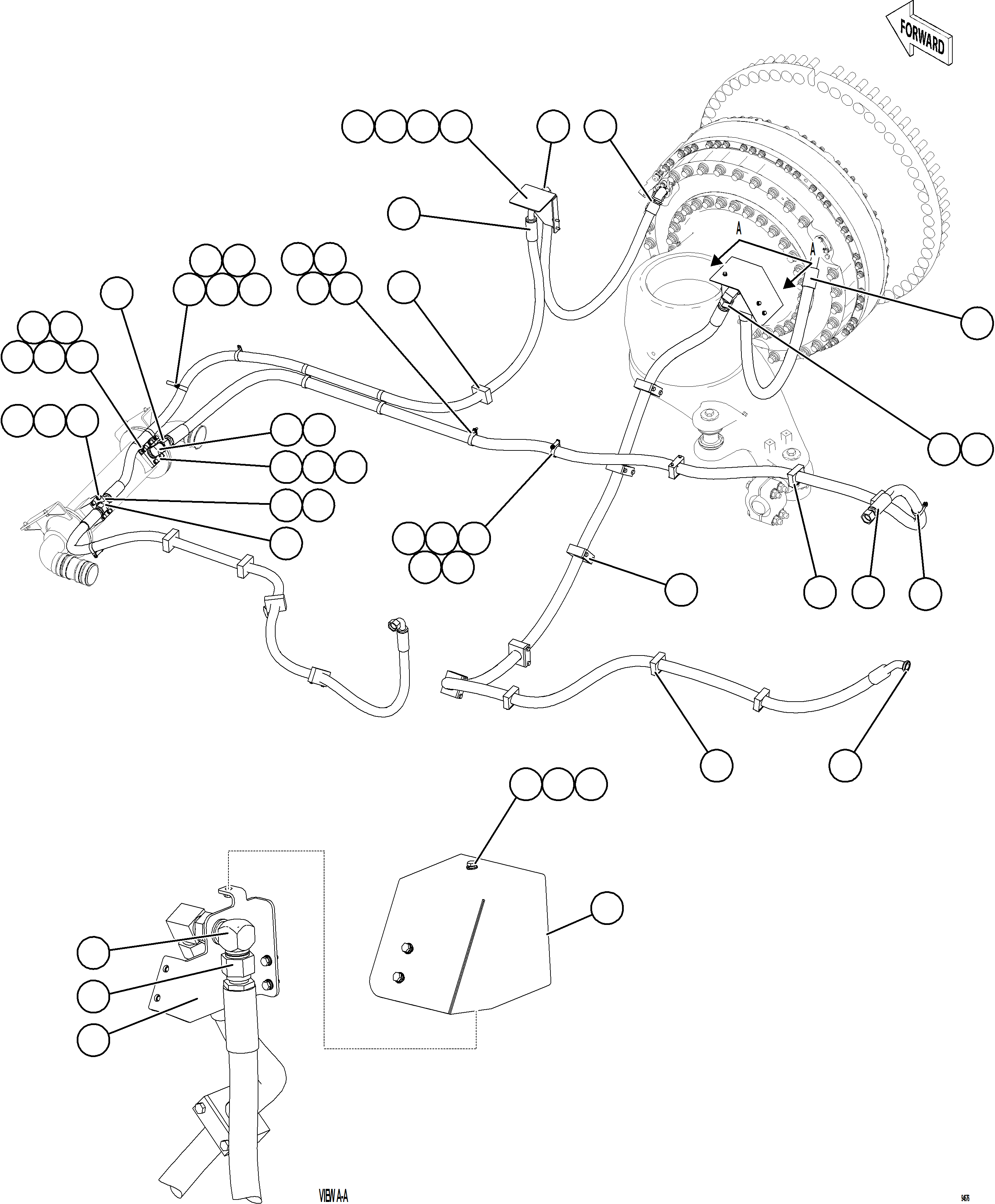 Komatsu parts book diagram for AFE78-FD 930E-5 S/N A40629 - A40631  KSA: BRAKE COOLING PIPING - RIGHT FRONT    1/2