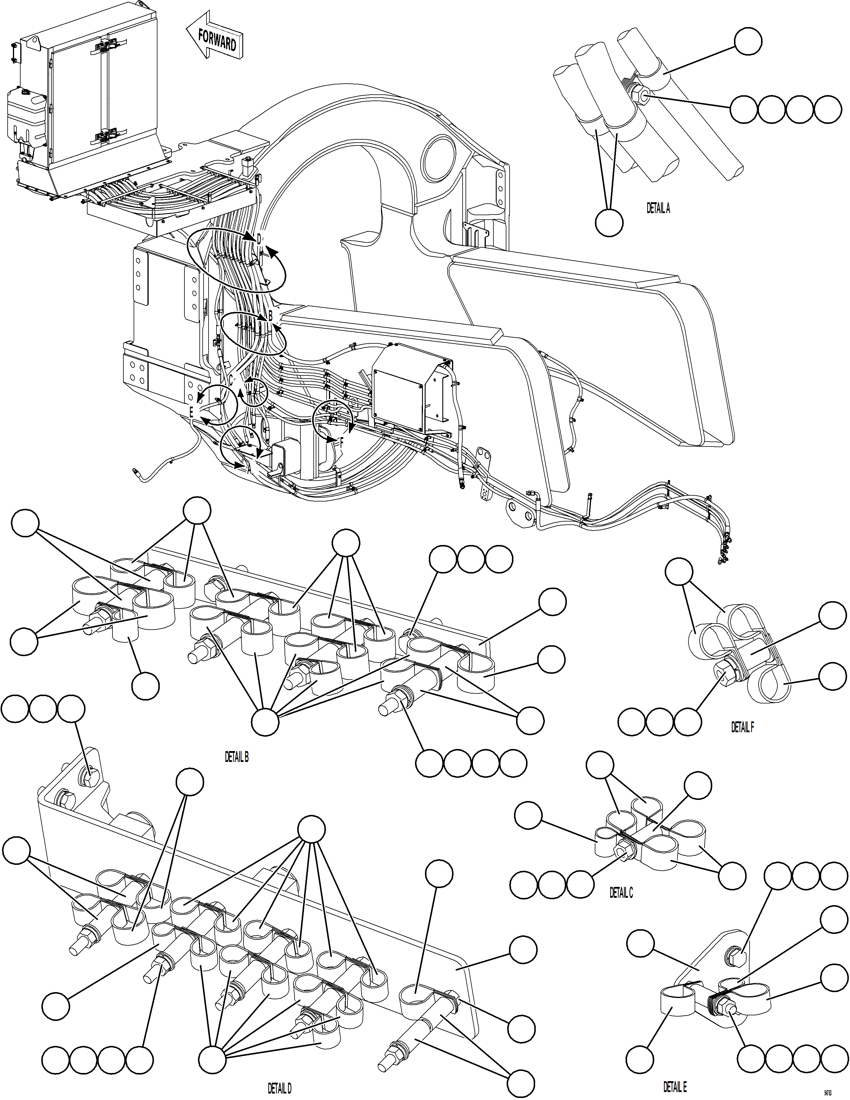 Komatsu parts book diagram for AFE78-FD 930E-5 S/N A40629 - A40631  KSA: HYDRAULIC BRAKE CABINET HOSE CLAMPING    2/3