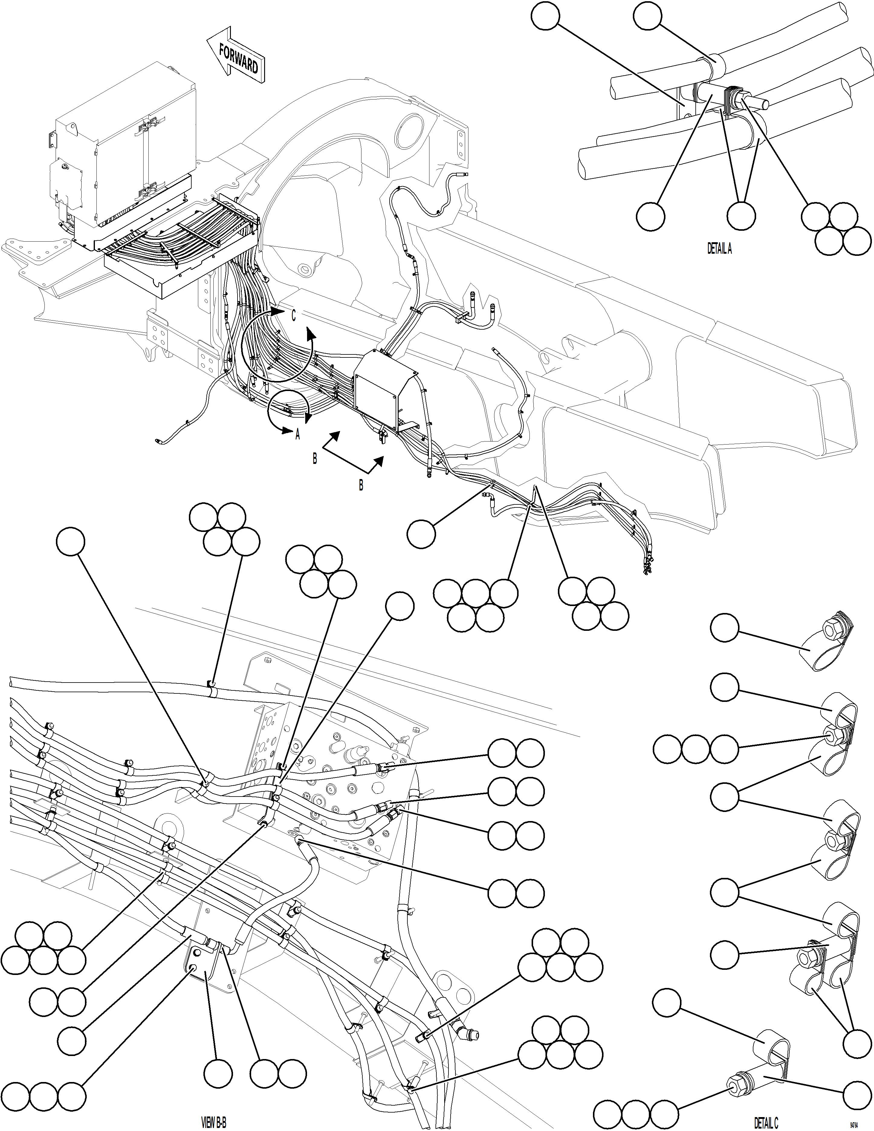 Komatsu parts book diagram for AFE78-FD 930E-5 S/N A40629 - A40631  KSA: HYDRAULIC BRAKE CABINET HOSE CLAMPING    3/3