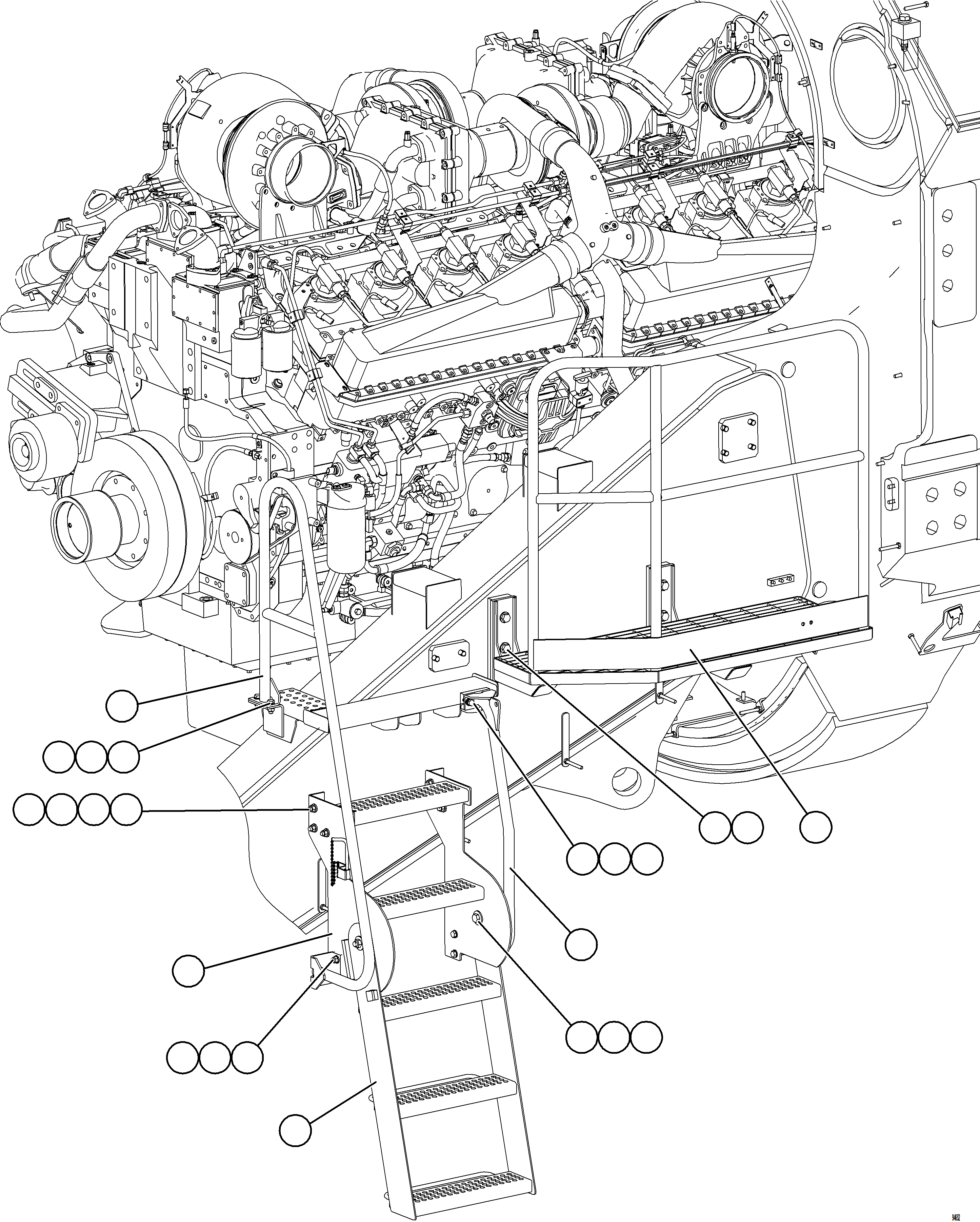 Komatsu parts book diagram for AFE78-FD 930E-5 S/N A40629 - A40631  KSA: LH ENGINE ACCESS LADDER & HANDRAILS