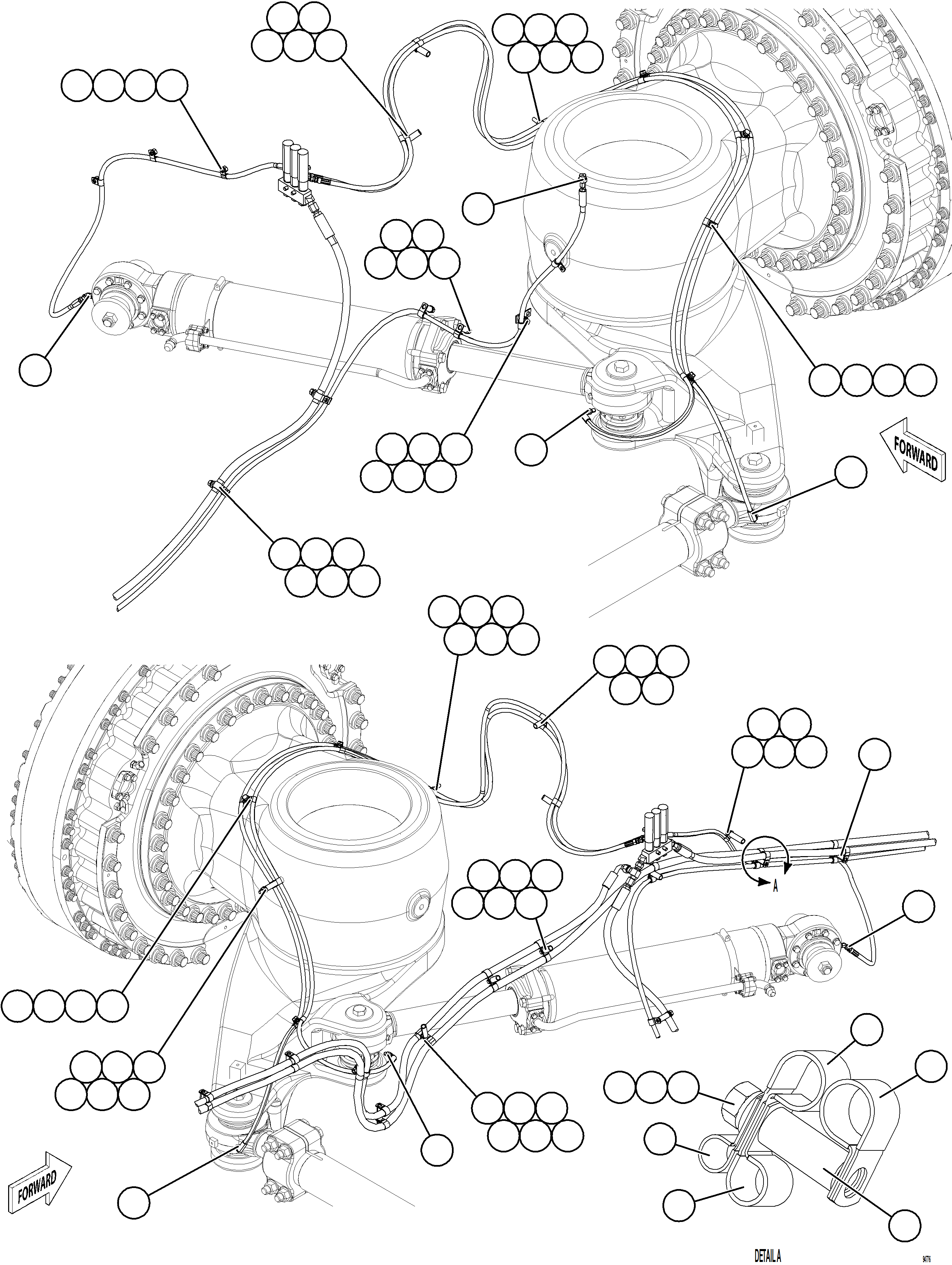 Komatsu parts book diagram for AFE78-FD 930E-5 S/N A40629 - A40631  KSA: AUTOMATIC LUBRICATION SYSTEM PIPING - FRONT    2/4