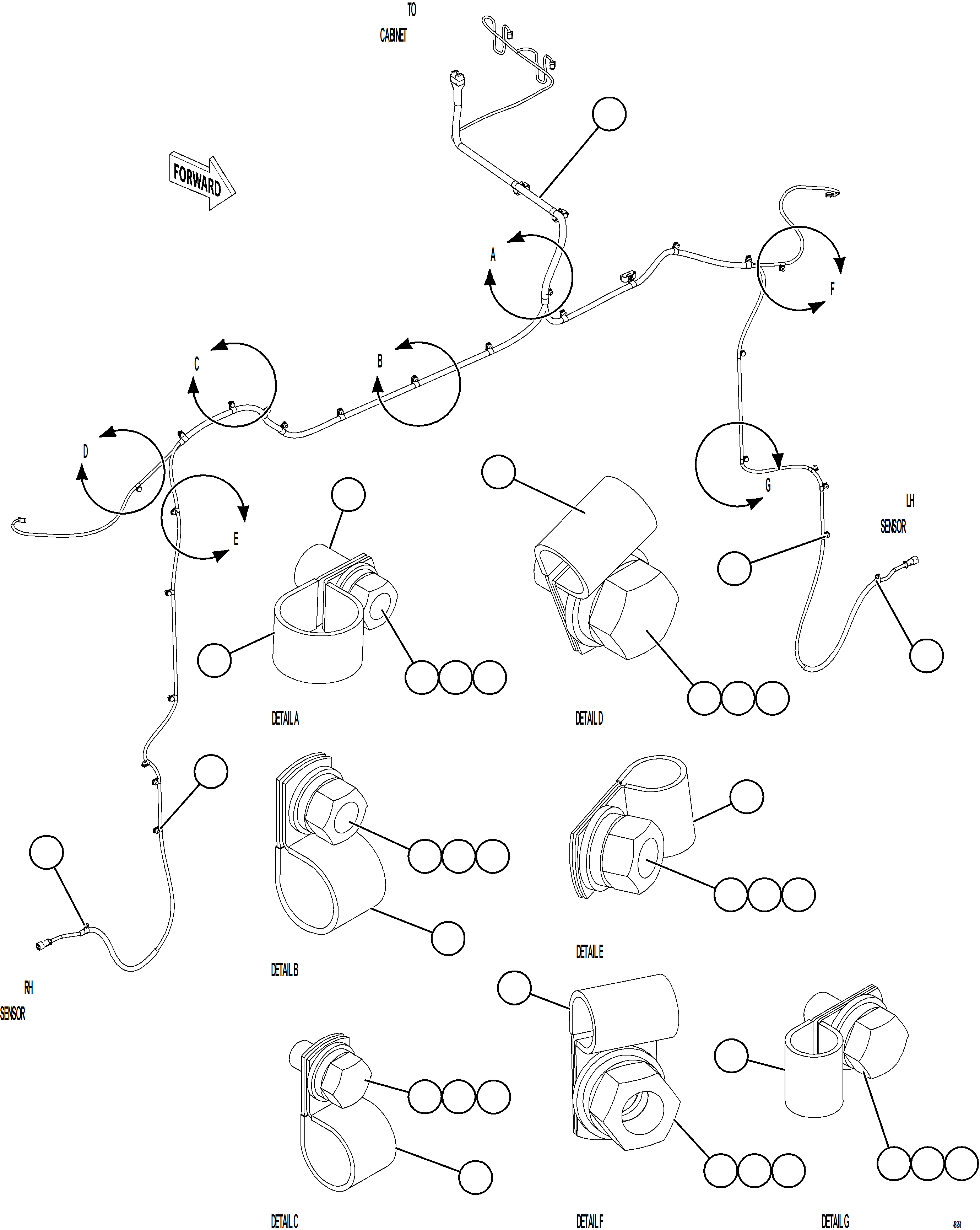 Komatsu parts book diagram for AFE84-M 730E-10 S/N A50047 - A50048  KAL: FRONT WHEEL SPEED SENSOR WIRING HARNESS