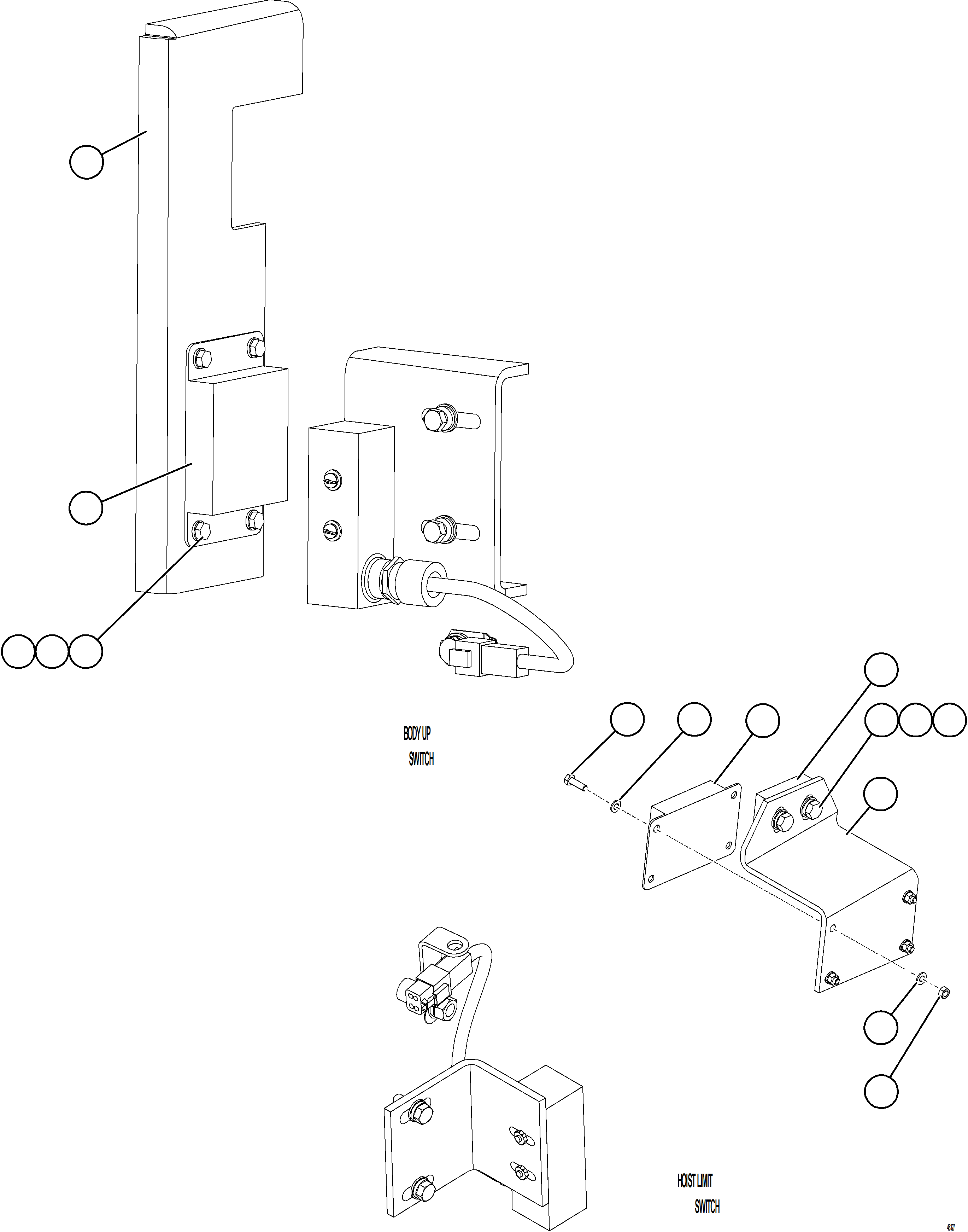 Komatsu parts book diagram for AFE84-M 730E-10 S/N A50047 - A50048  KAL: BODY UP & HOIST LIMIT SWITCH INSTALLATION    2/2