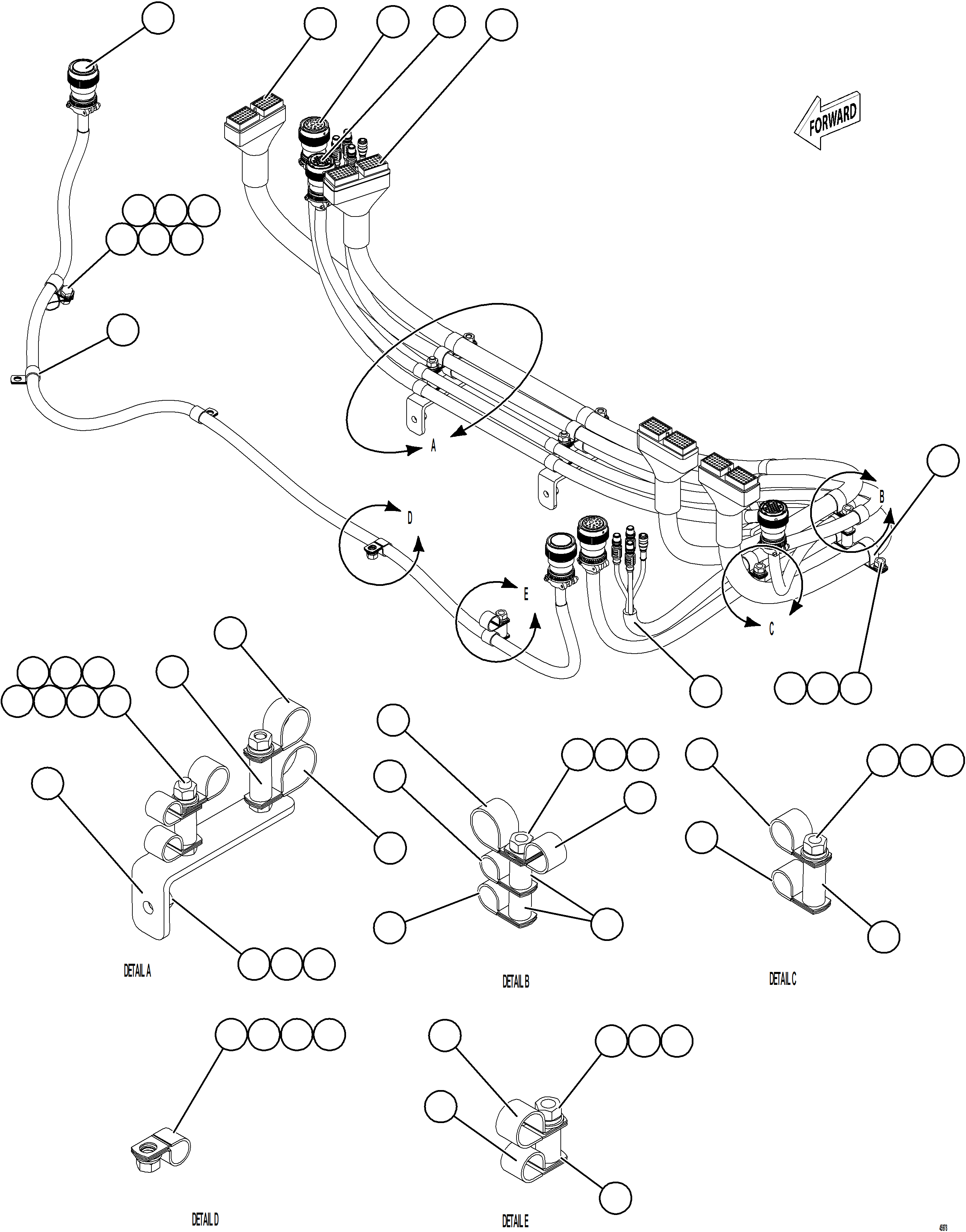 Komatsu parts book diagram for AFE84-M 730E-10 S/N A50047 - A50048  KAL: AUXILIARY CONTROL CABINET HARNESS CONNECTIONS