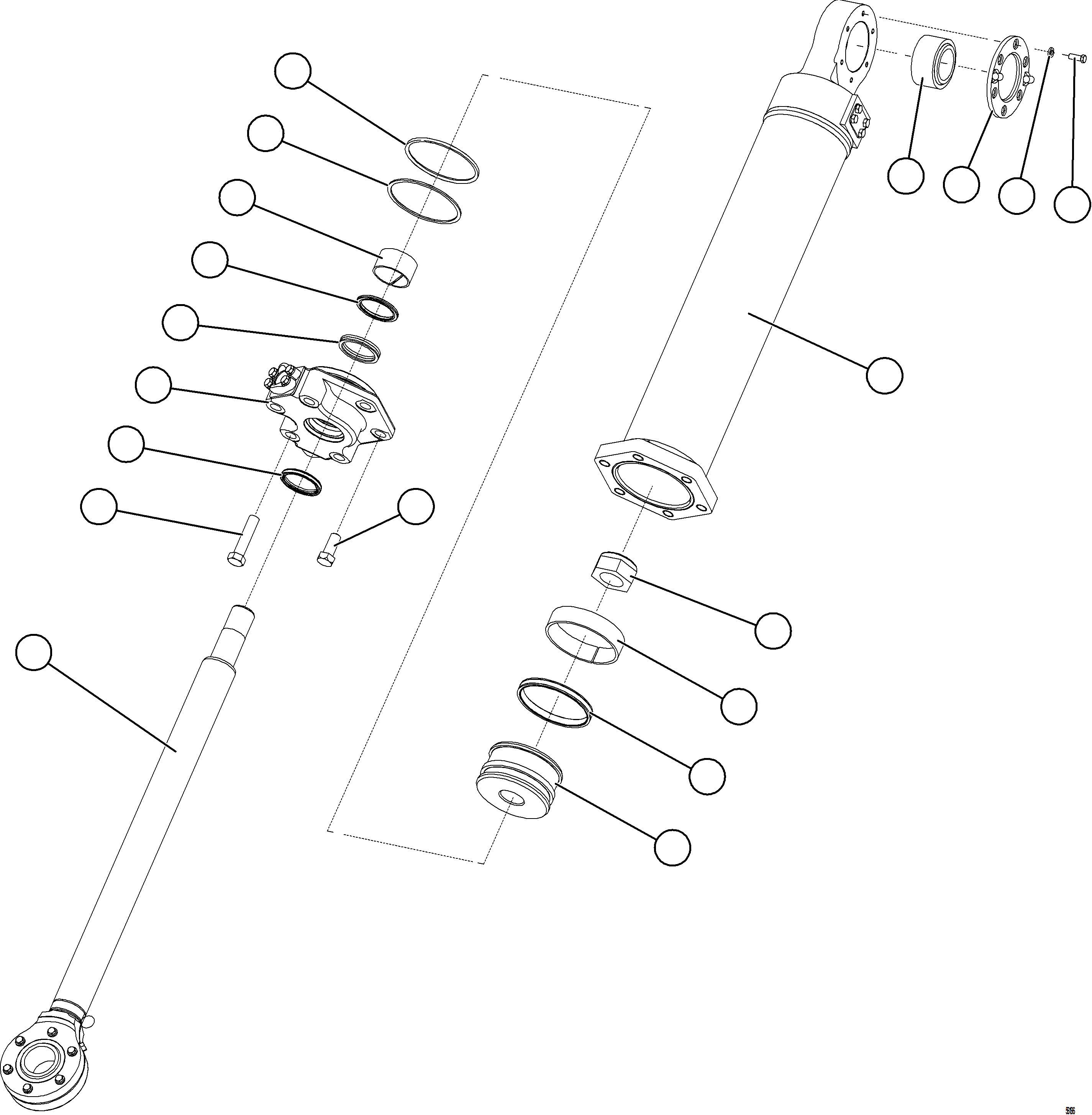 Komatsu parts book diagram for AFE84-M 730E-10 S/N A50047 - A50048  KAL: STEERING CYLINDER W/BEARINGS    XB4661