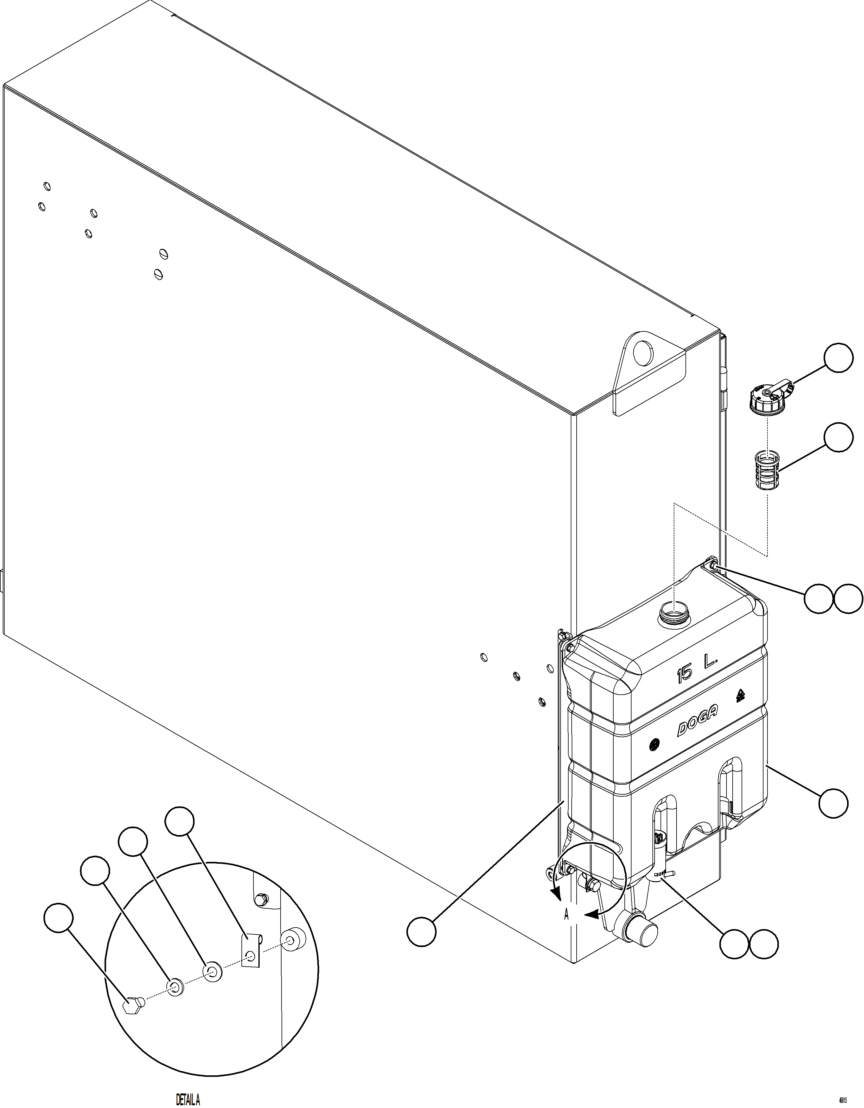 Komatsu parts book diagram for AFE84-M 730E-10 S/N A50047 - A50048  KAL: WINDSHIELD WASHER RESERVOIR INSTALLATION    1/2
