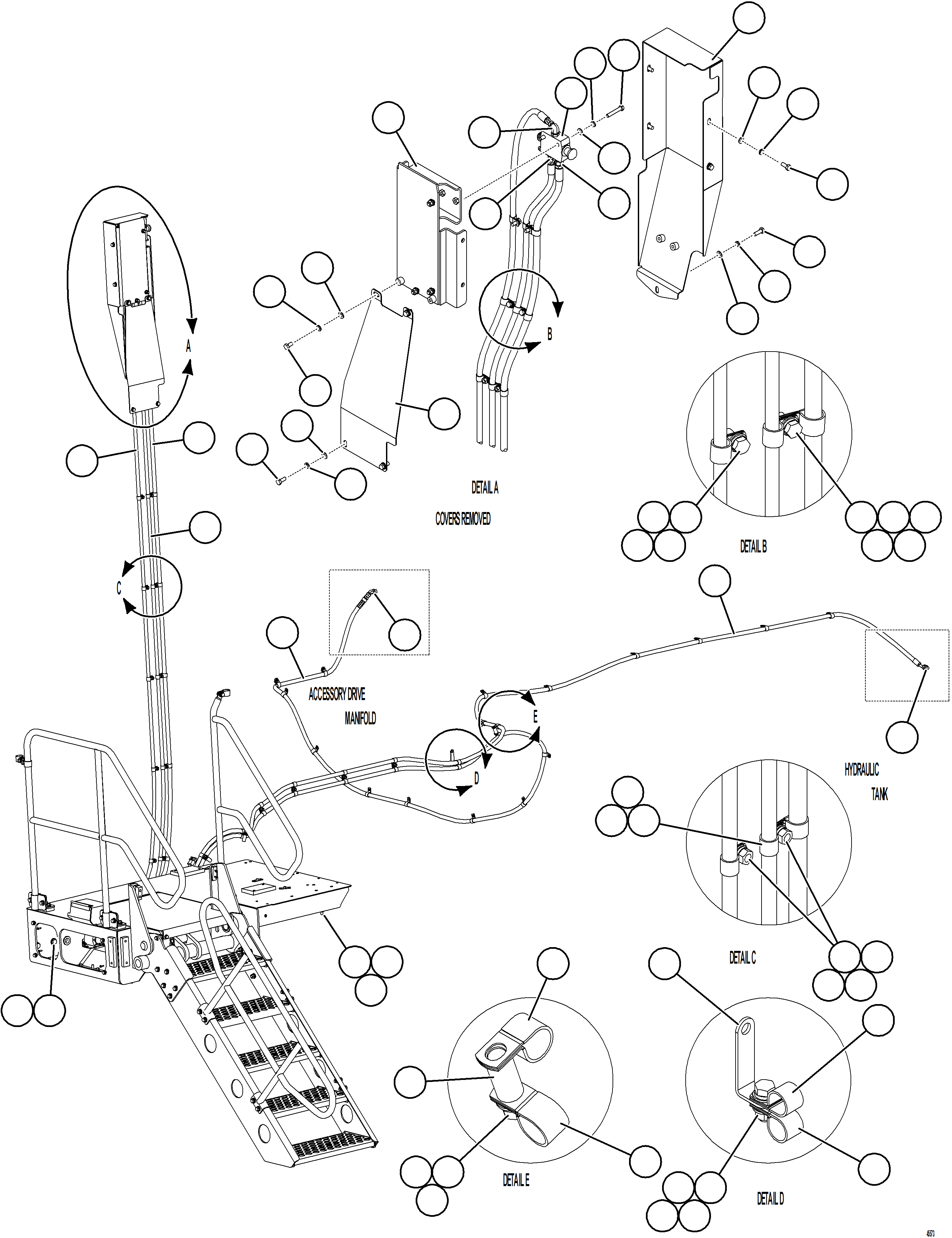 Komatsu parts book diagram for AFE84-M 730E-10 S/N A50047 - A50048  KAL: RETRACTABLE LADDER HYDRAULICS