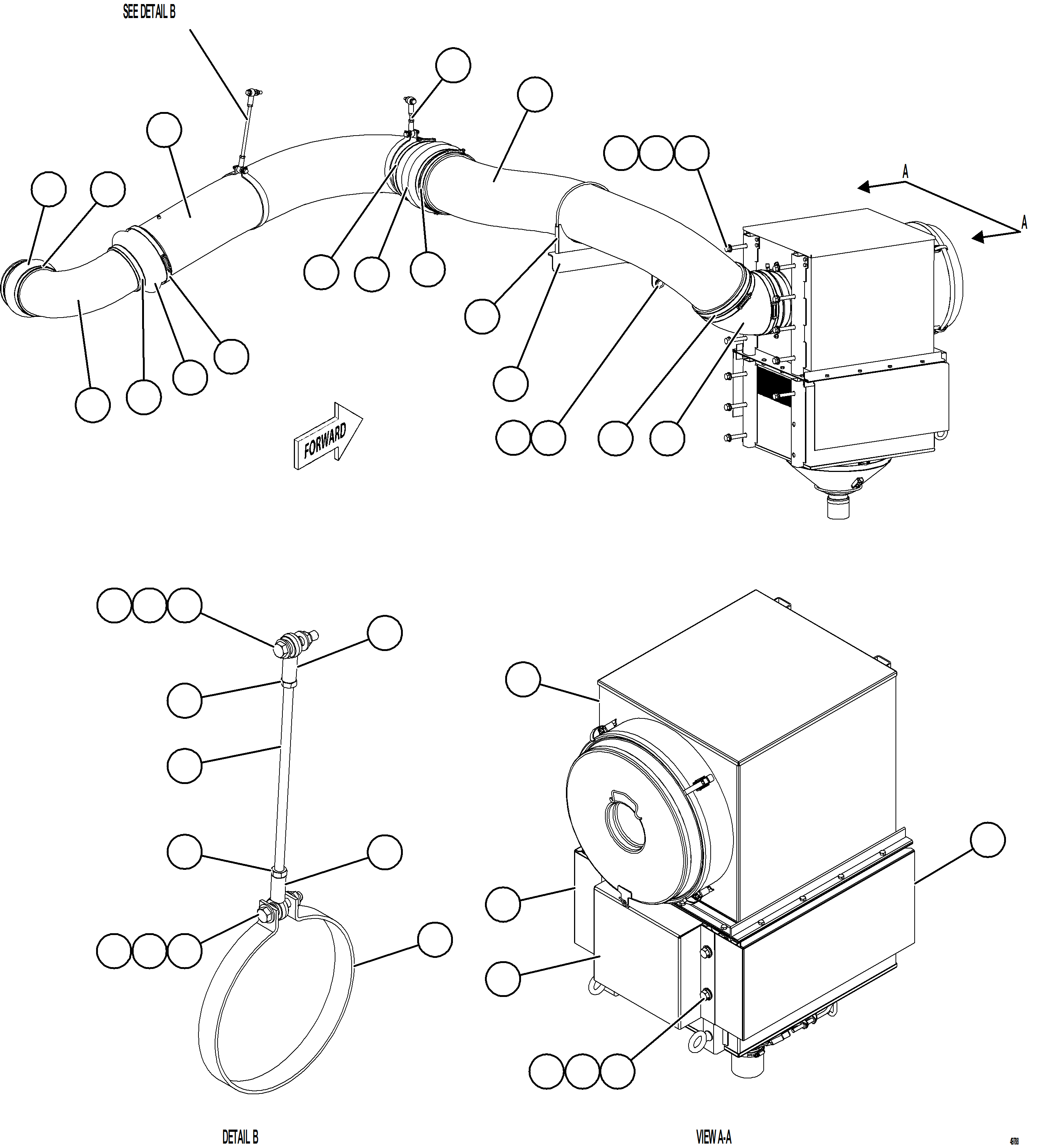 Komatsu parts book diagram for AFE84-P 730E-10 S/N A50051 - A50054  KAL: AIR CLEANER PIPING & INSTALLATION - RH