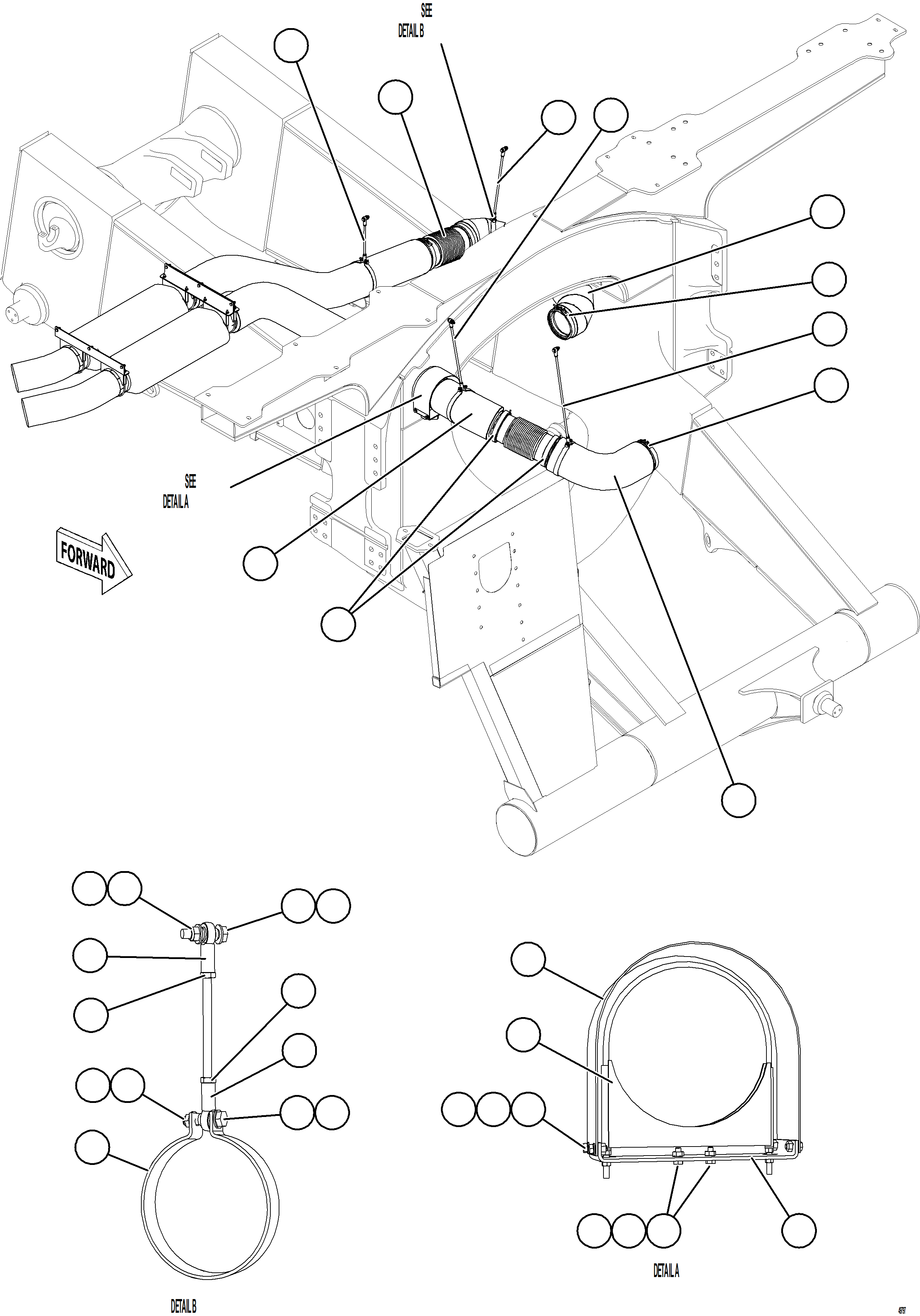 Komatsu parts book diagram for AFE84-P 730E-10 S/N A50051 - A50054  KAL: EXHAUST PIPING - FRONT