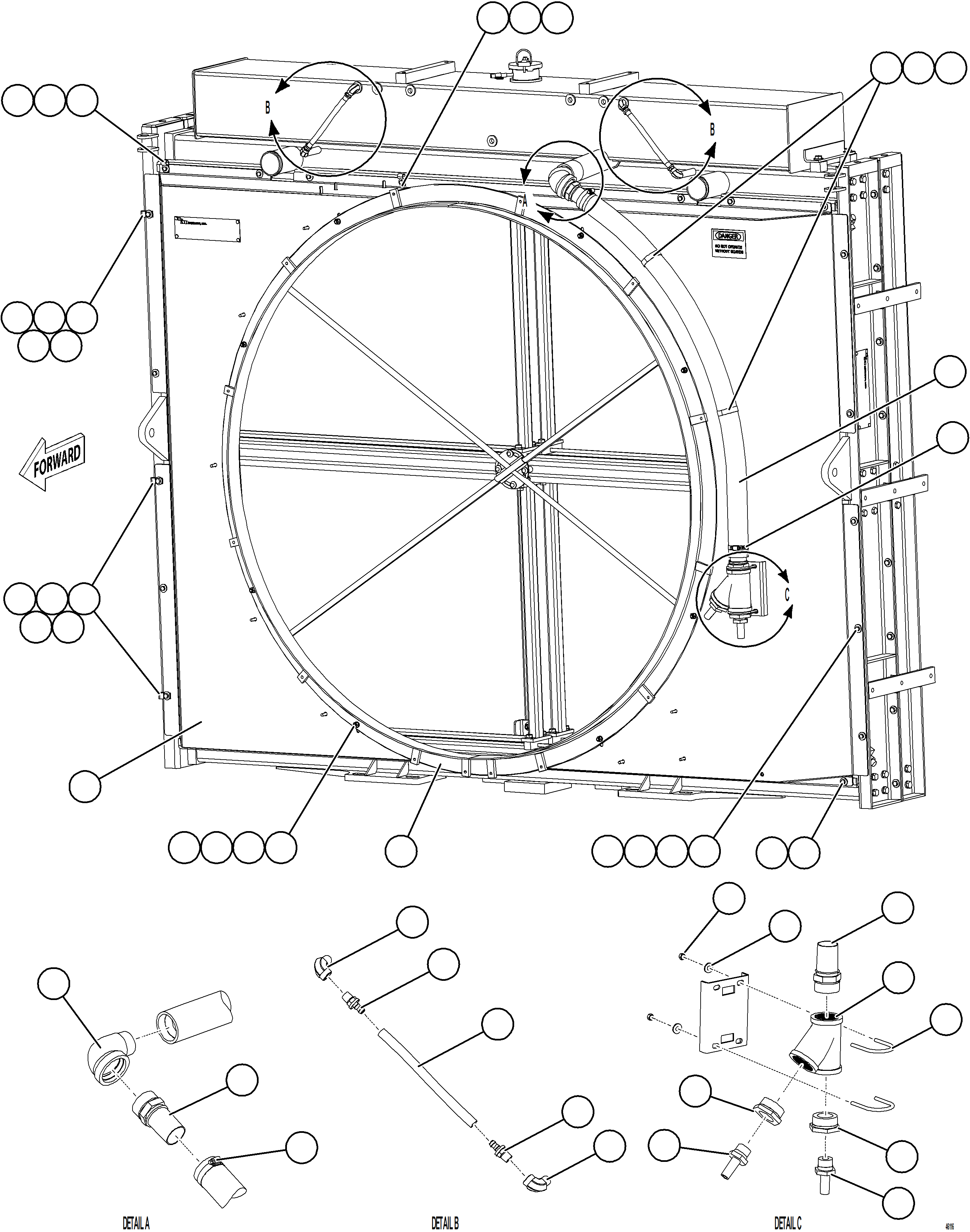Komatsu parts book diagram for AFE84-P 730E-10 S/N A50051 - A50054  KAL: RADIATOR & SHROUD ASSEMBLY    1/2