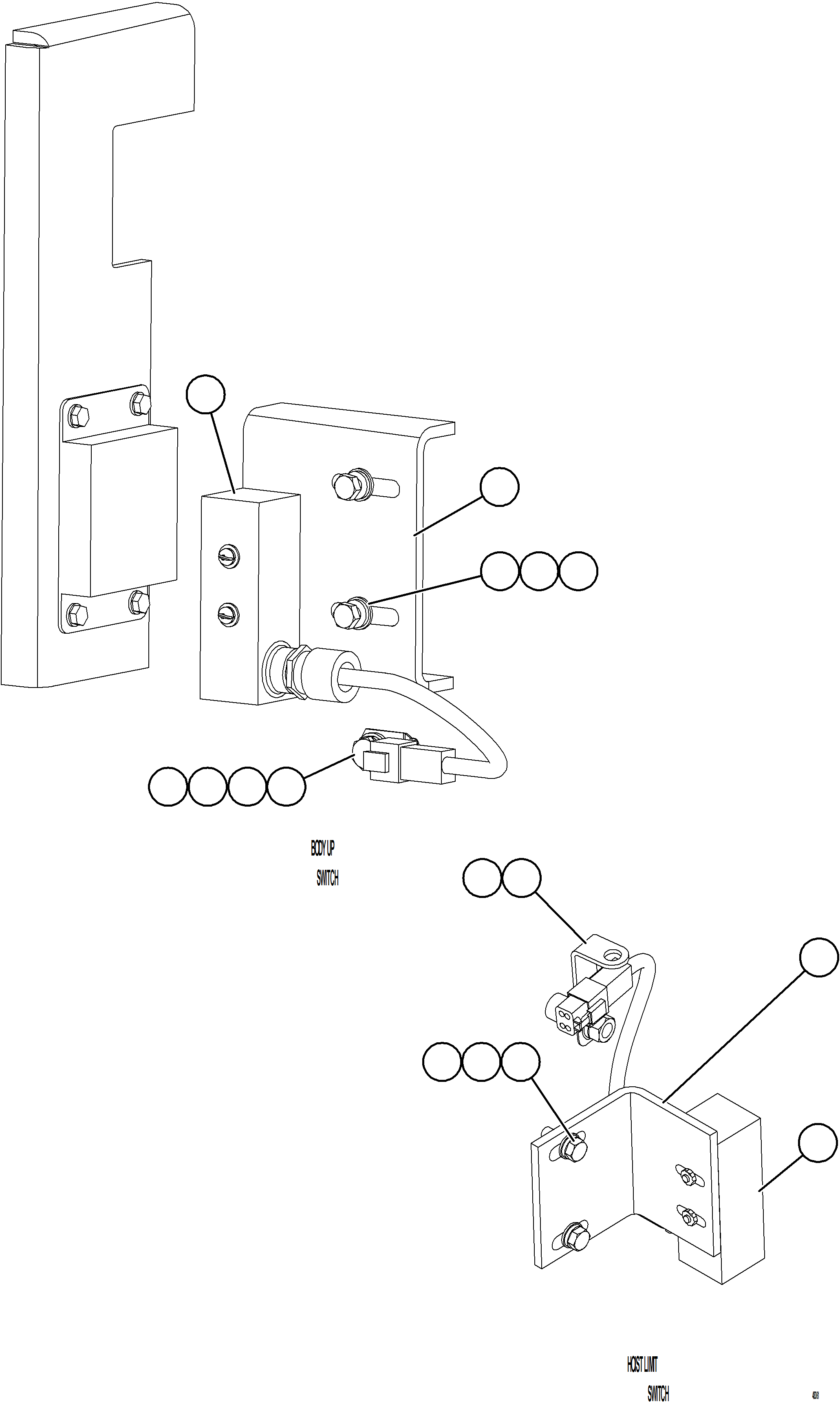 Komatsu parts book diagram for AFE84-P 730E-10 S/N A50051 - A50054  KAL: BODY UP & HOIST LIMIT SWITCH INSTALLATION    1/2