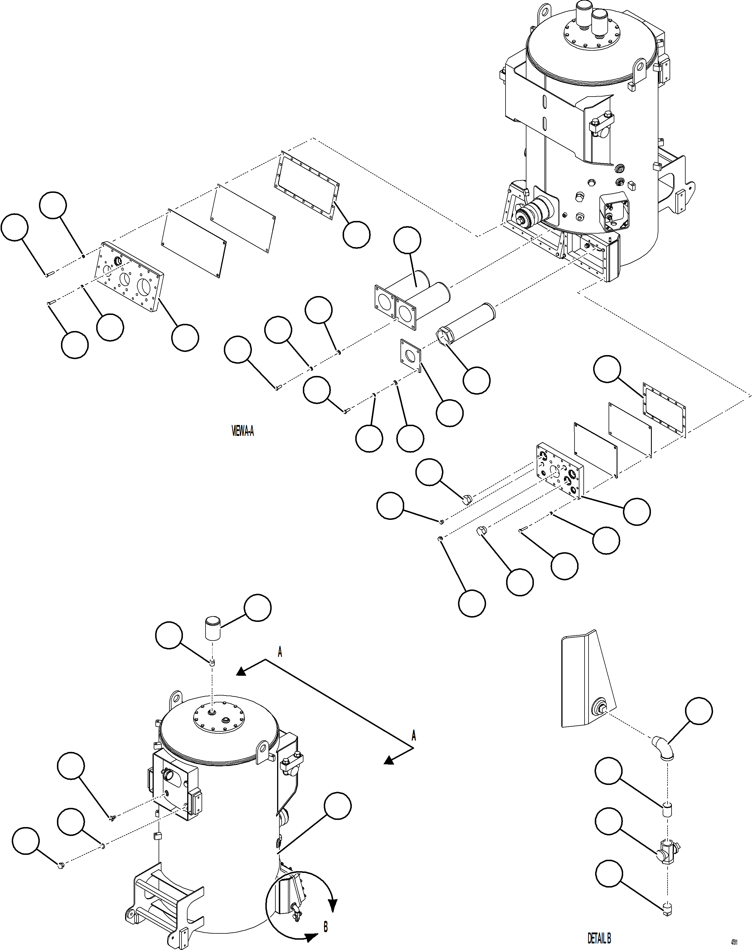 Komatsu parts book diagram for AFE84-P 730E-10 S/N A50051 - A50054  KAL: HYDRAULIC TANK ASSEMBLY