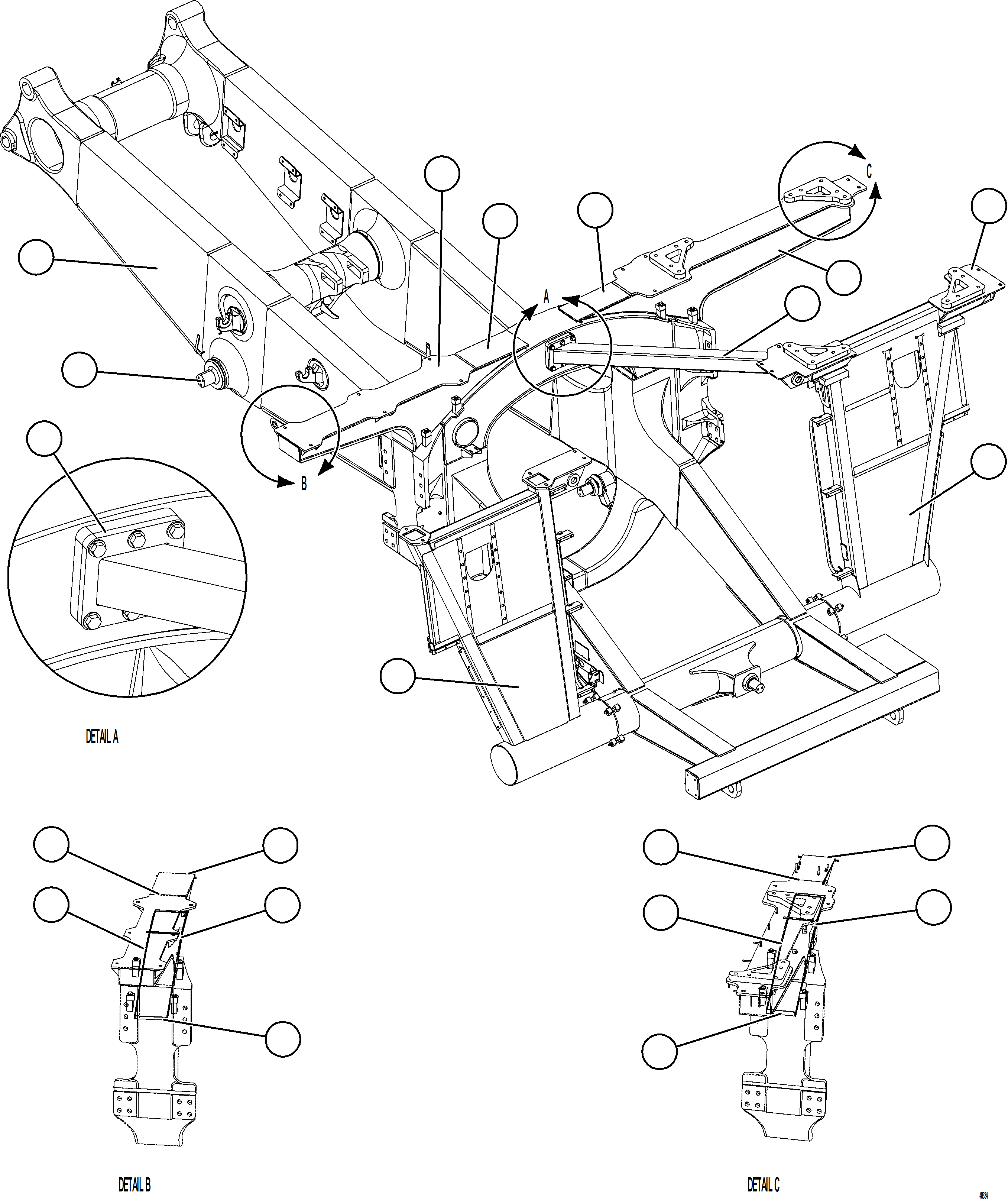 Komatsu parts book diagram for AFE84-P 730E-10 S/N A50051 - A50054  KAL: FRAME & UPRIGHTS    1/2