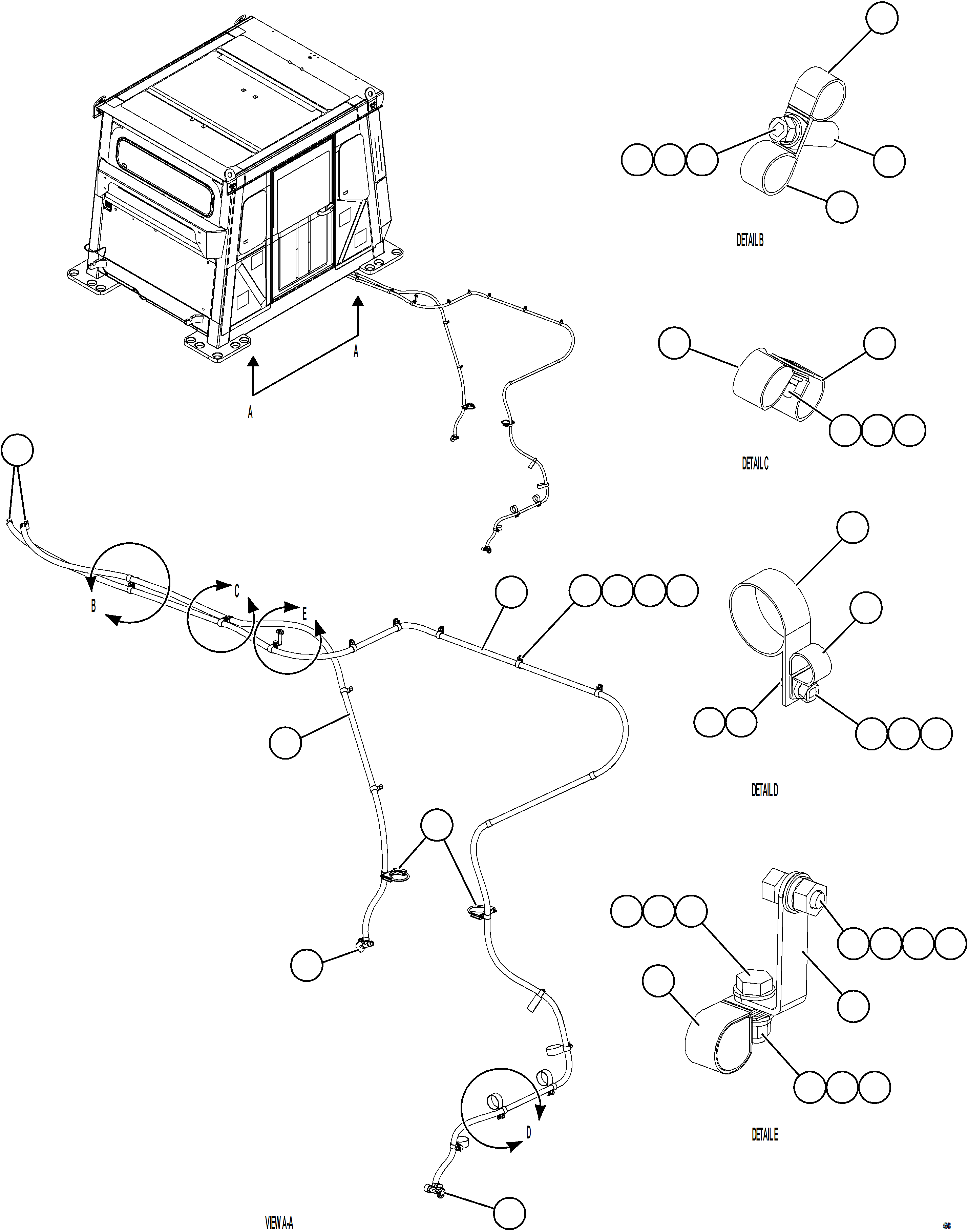 Komatsu parts book diagram for AFE84-P 730E-10 S/N A50051 - A50054  KAL: HEATER HOSE INSTALLATION