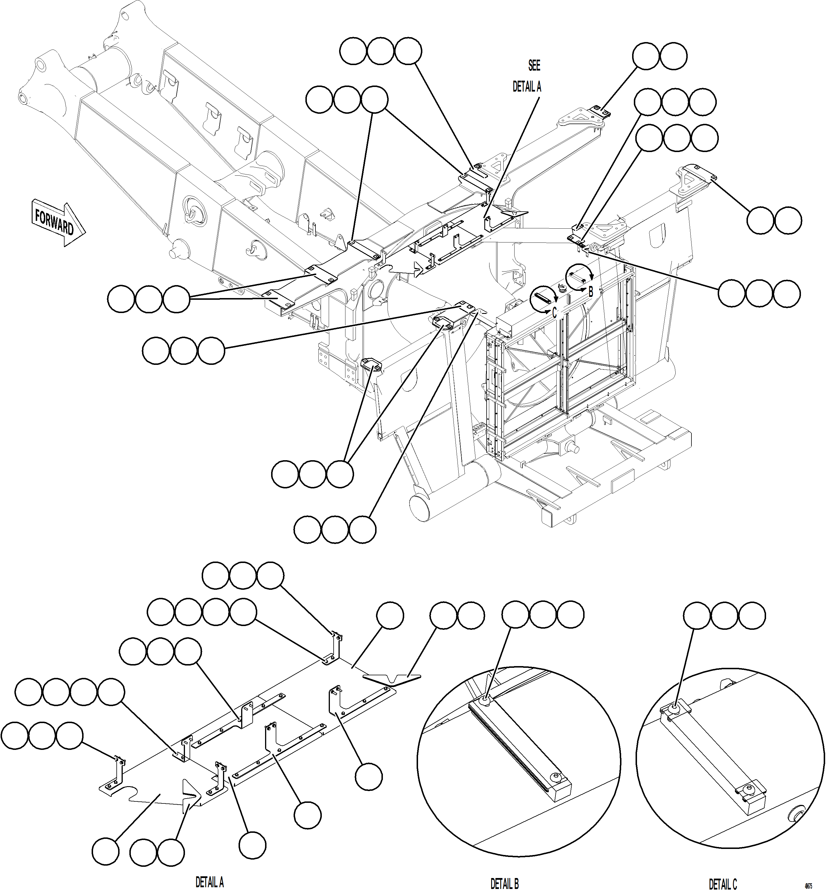 Komatsu parts book diagram for AFE84-P 730E-10 S/N A50051 - A50054  KAL: CENTER DECK HEAT SHIELDS