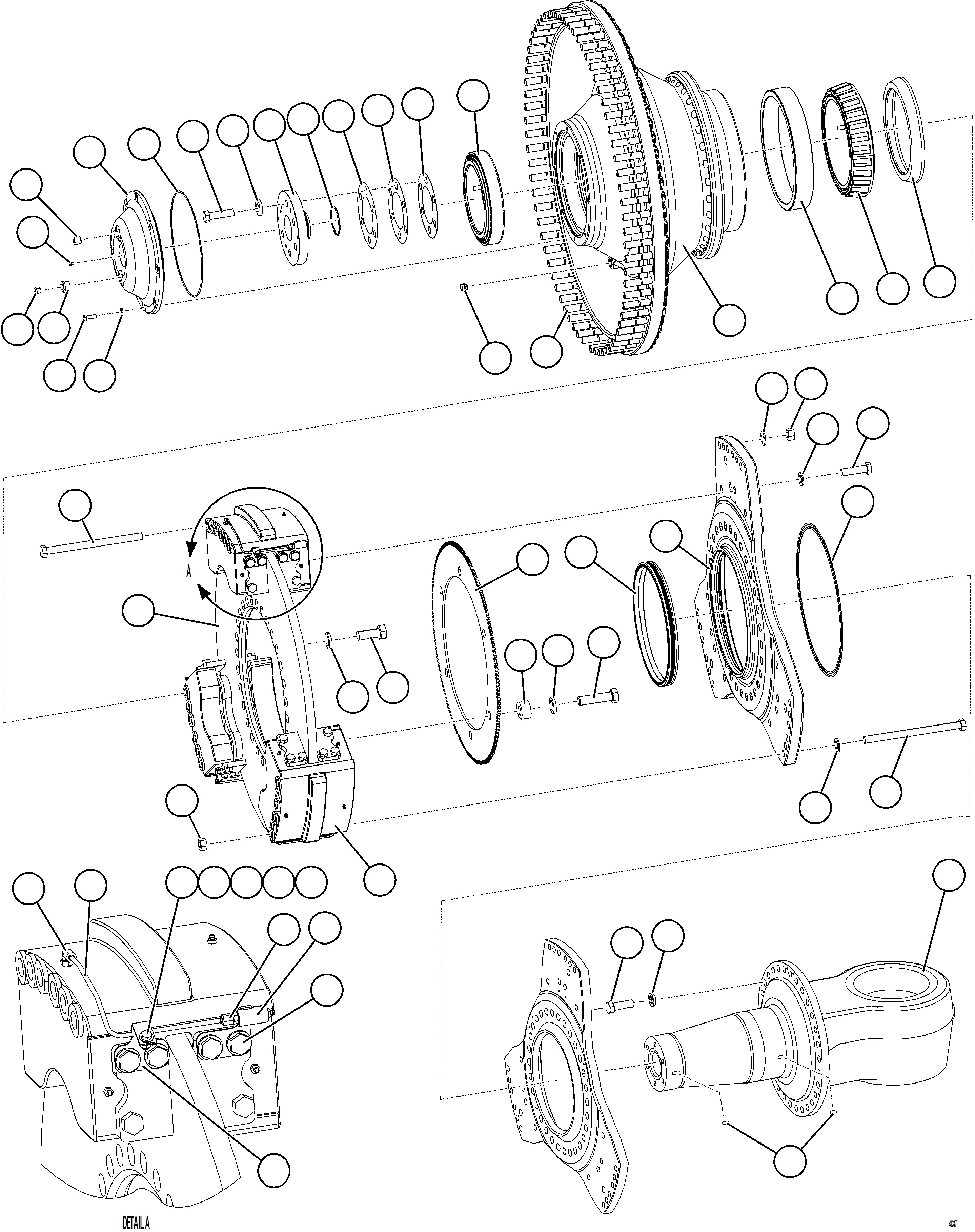 Komatsu parts book diagram for AFE84-P 730E-10 S/N A50051 - A50054  KAL: SPINDLE, HUB AND BRAKE ASSEMBLY