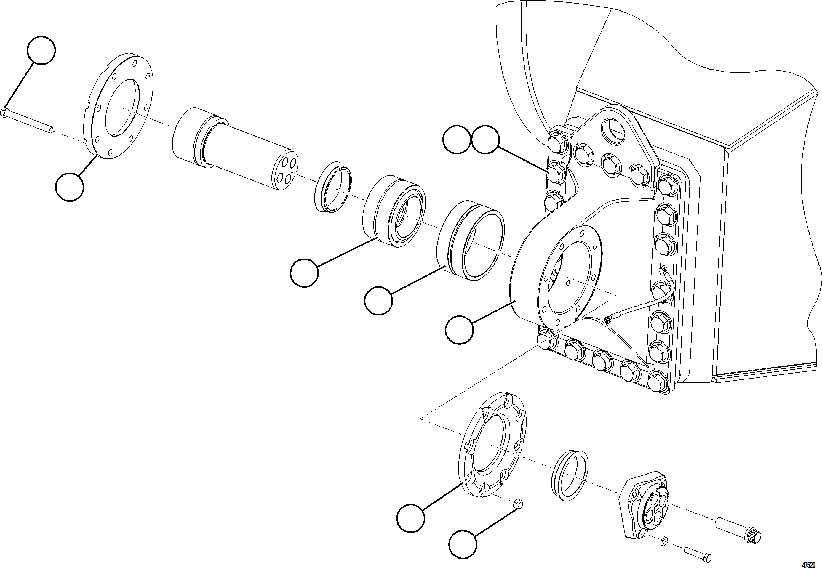 Komatsu parts book diagram for AFE84-P 730E-10 S/N A50051 - A50054  KAL: PIVOT EYE ASSEMBLY INSTALLATION