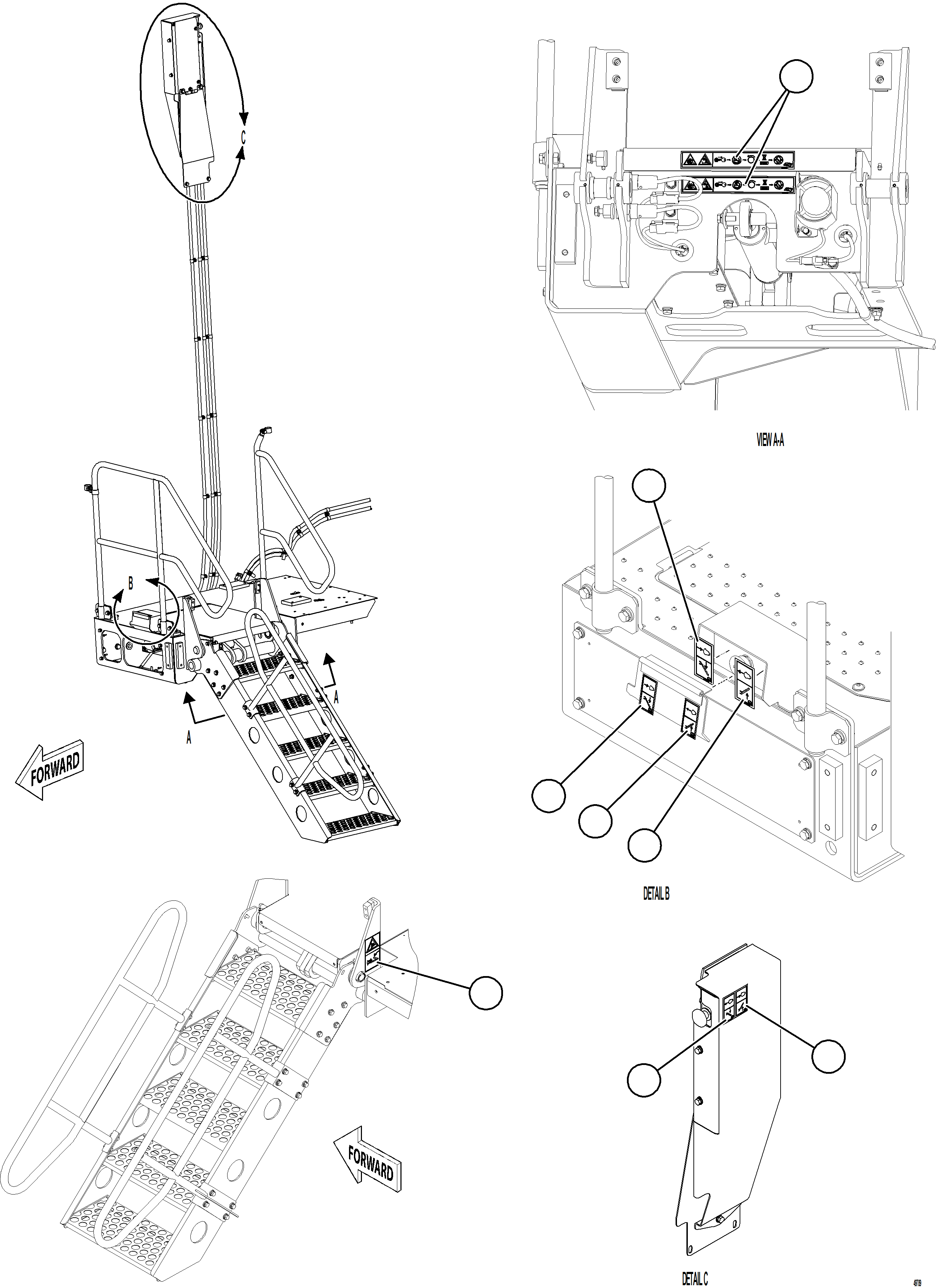 Komatsu parts book diagram for AFE84-P 730E-10 S/N A50051 - A50054  KAL: RETRACTABLE LADDER DECALS    1/2