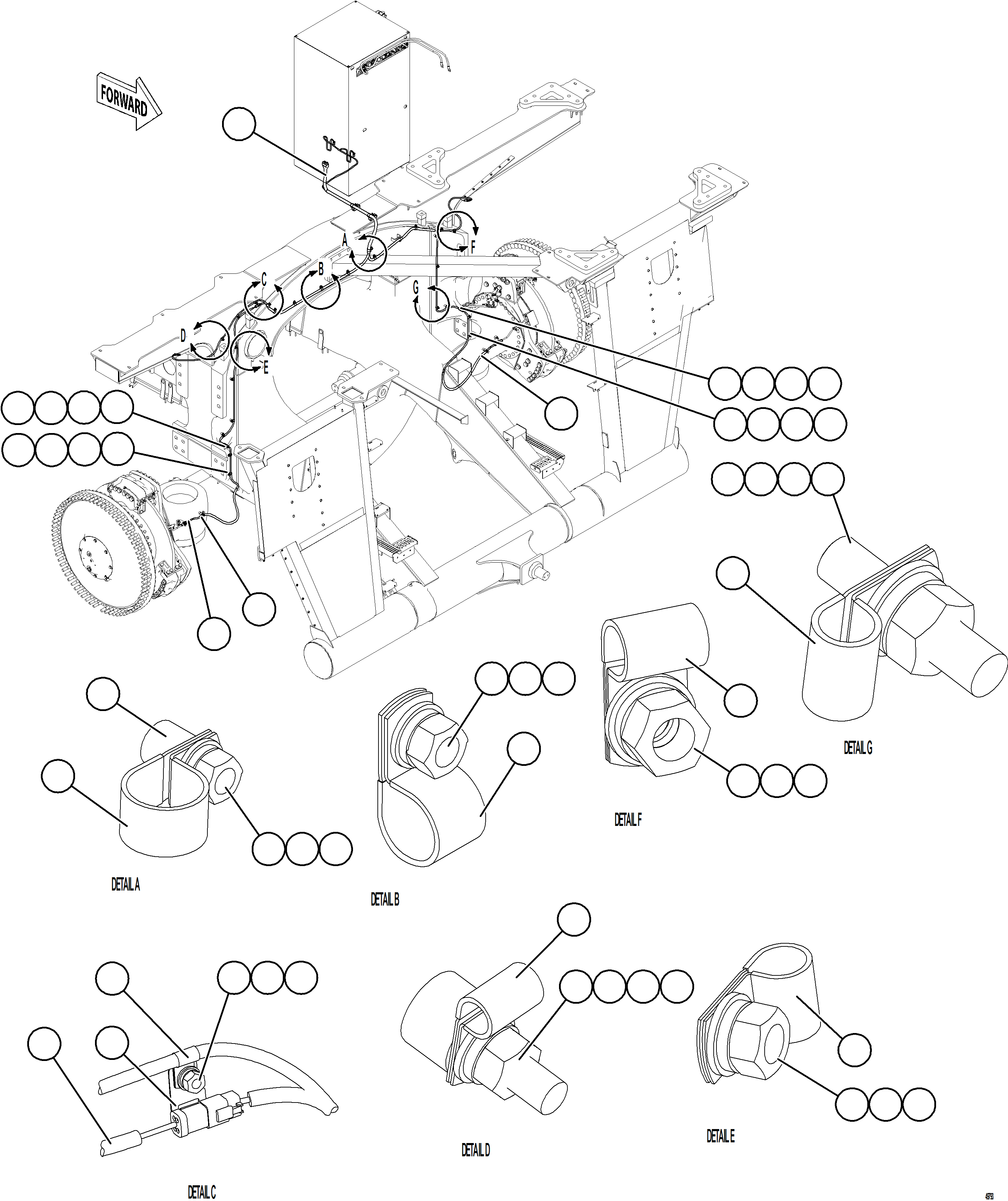 Komatsu parts book diagram for AFE84-R 730E-10 S/N A50056 - A50058  KSA: FRONT WHEEL SPEED SENSOR WIRING HARNESS