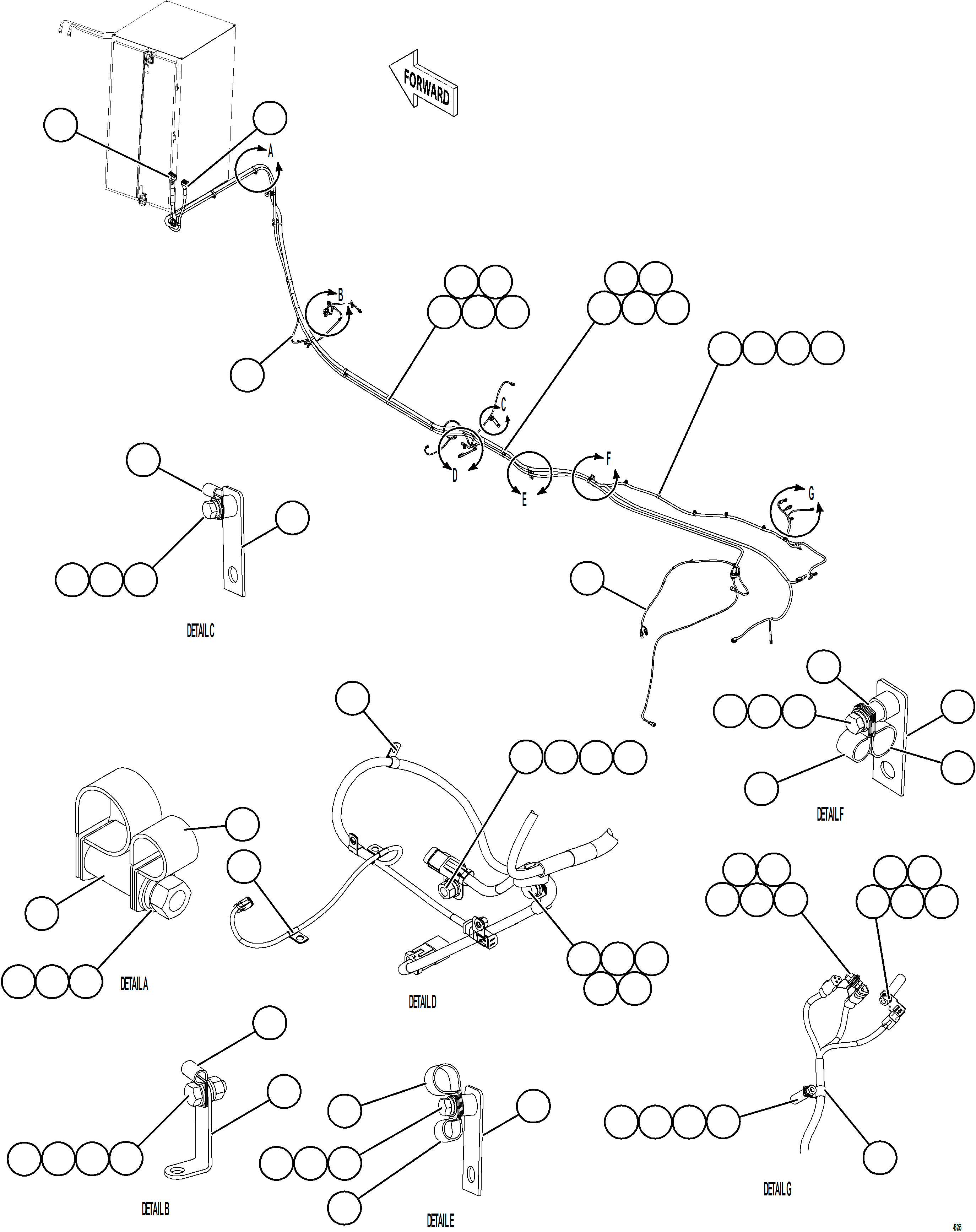 Komatsu parts book diagram for AFE84-R 730E-10 S/N A50056 - A50058  KSA: RIGHT REAR FRAME RAIL HARNESSES