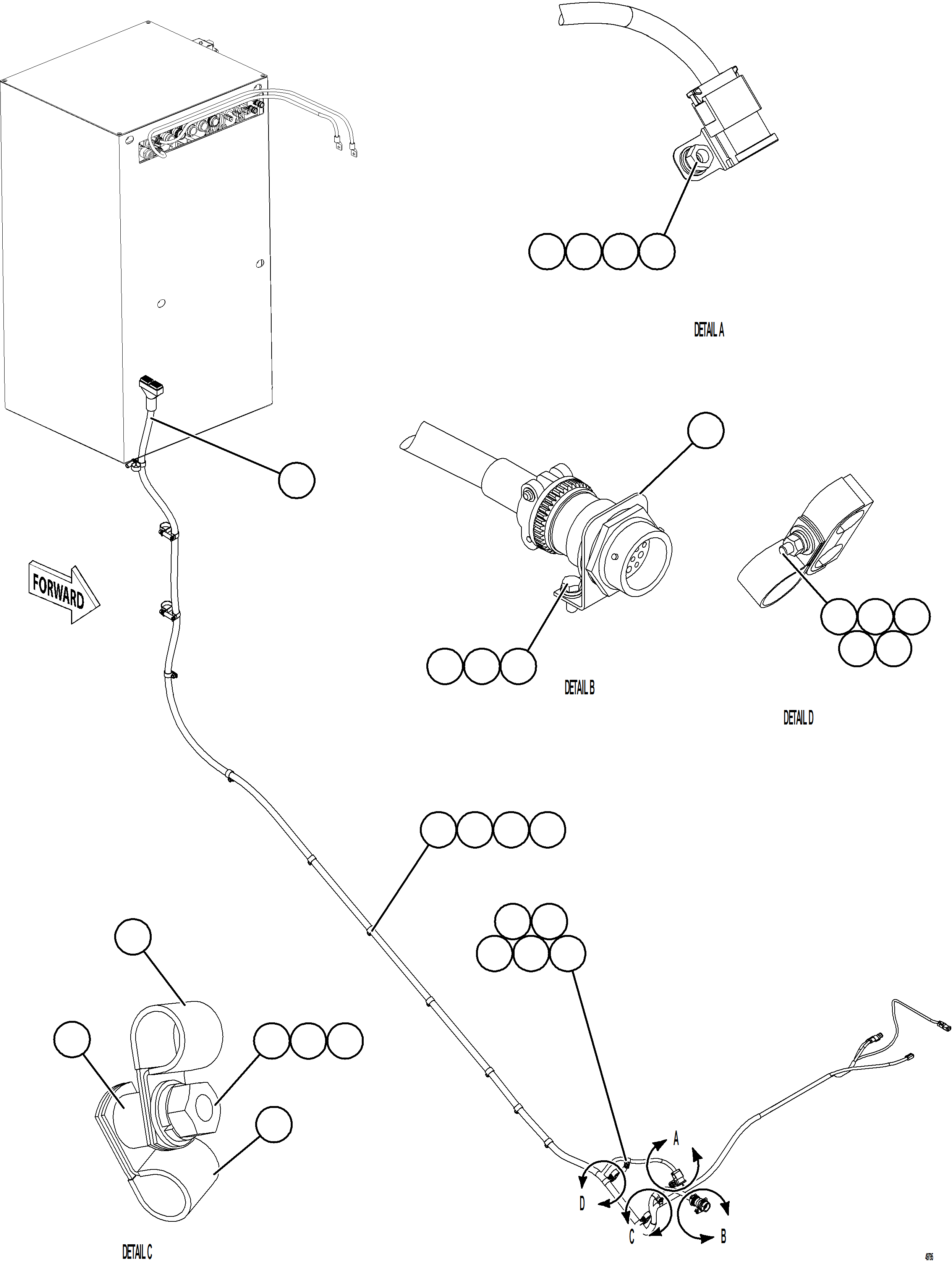 Komatsu parts book diagram for AFE84-R 730E-10 S/N A50056 - A50058  KSA: LEFT FRONT FRAME RAIL HARNESS