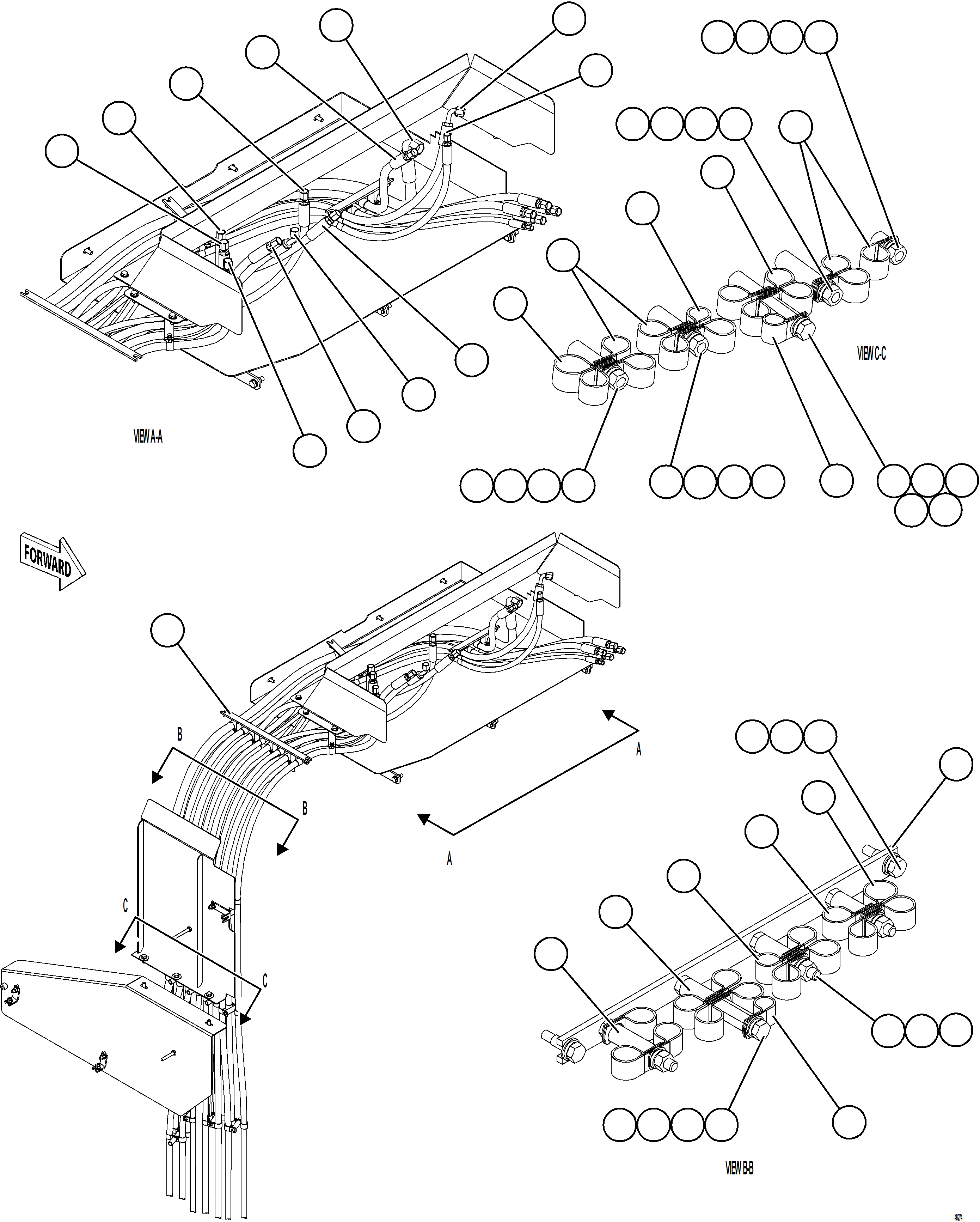 Komatsu parts book diagram for AFE84-R 730E-10 S/N A50056 - A50058  KSA: HYDRAULIC BRAKE CABINET HOSE CLAMPING    1/3